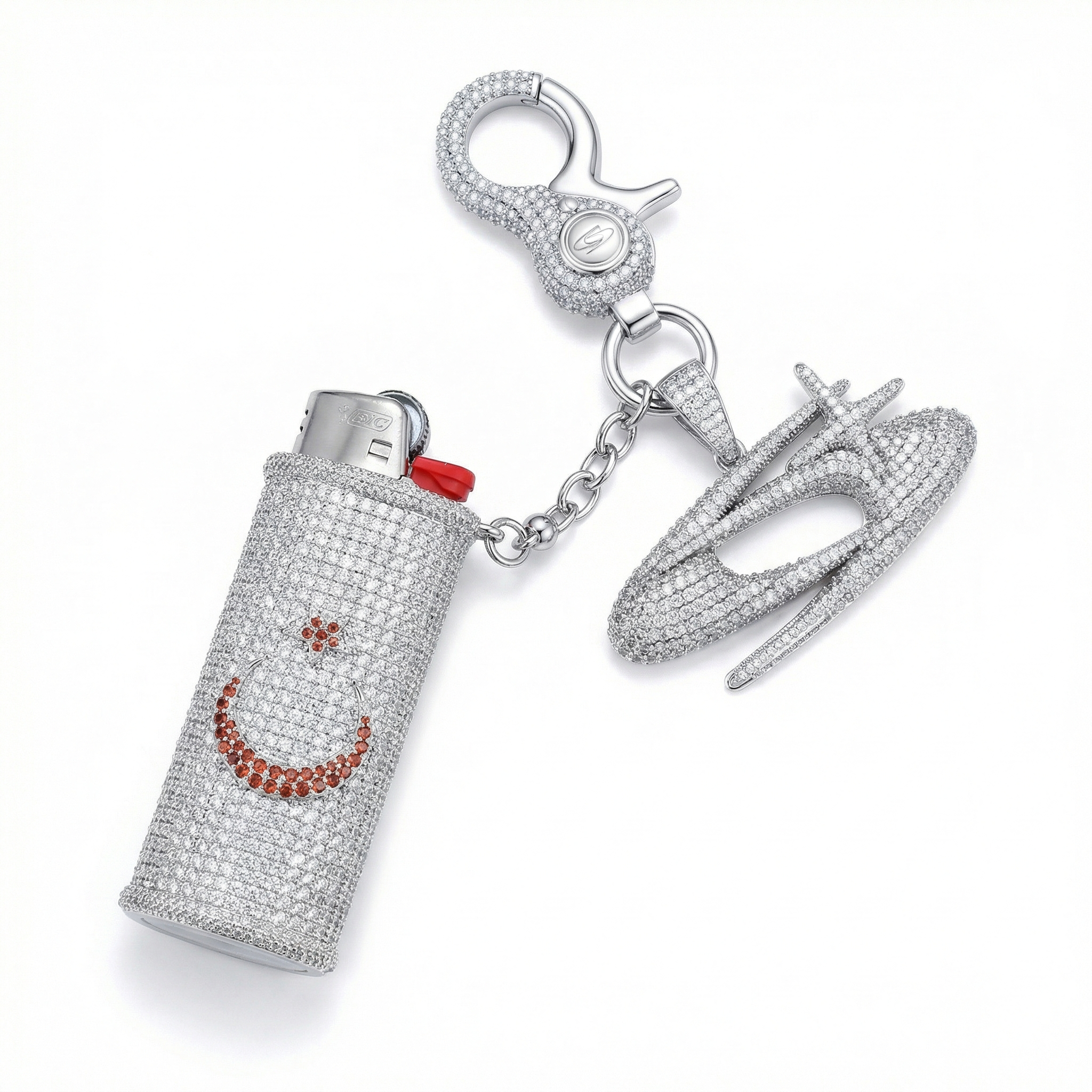 Iced Out Turkish Flag Lighter Case J6 + Iced Out Clasps + Iced GC Logo Pendant