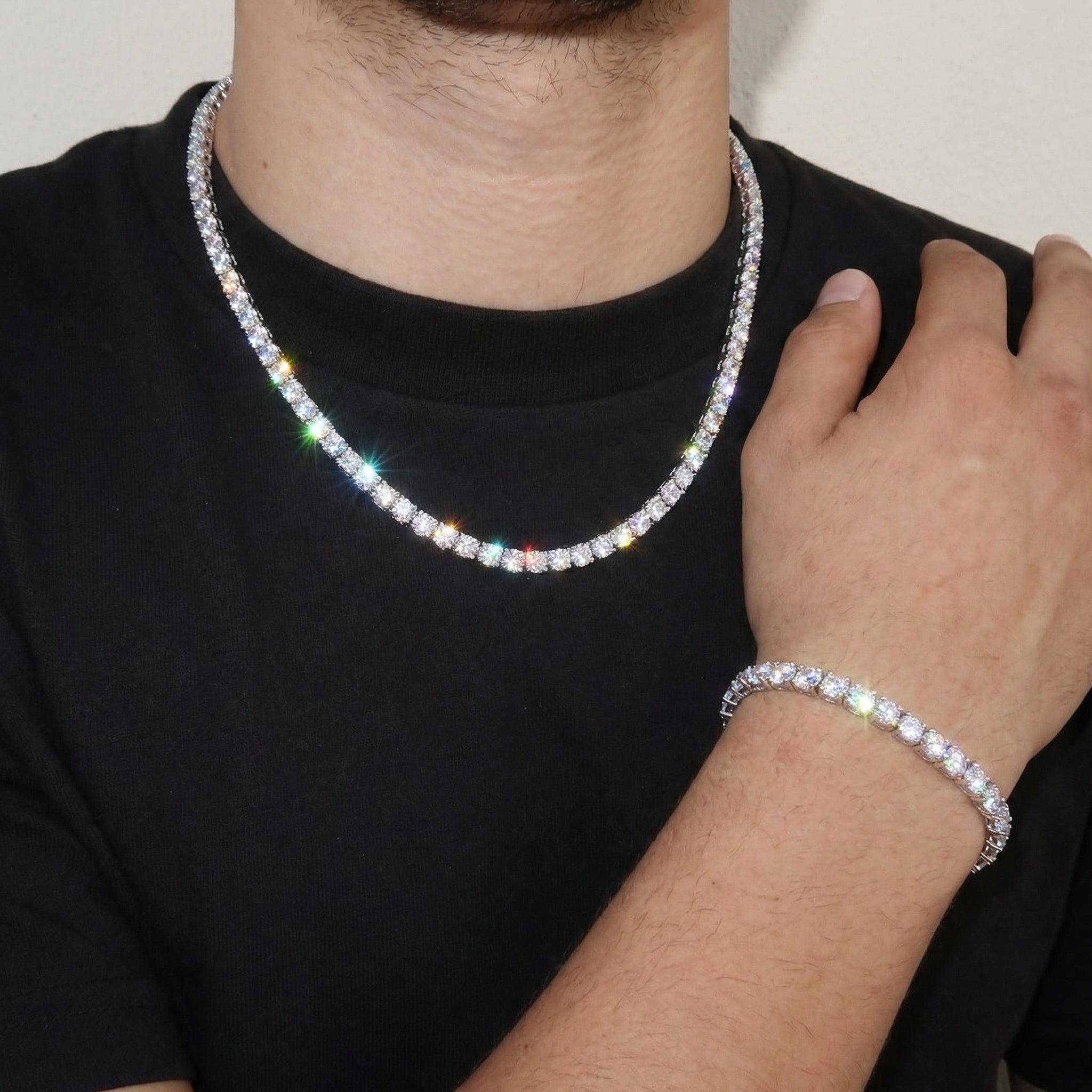 5mm White Gold Plated Tennis Set