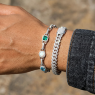 White Gold Plated 10mm Prong Cuban + Iced Motifs Bracelet Set