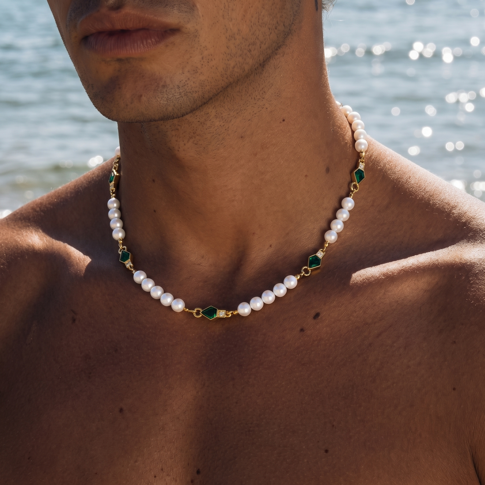 7mm Emerald Beads Pearl Chain