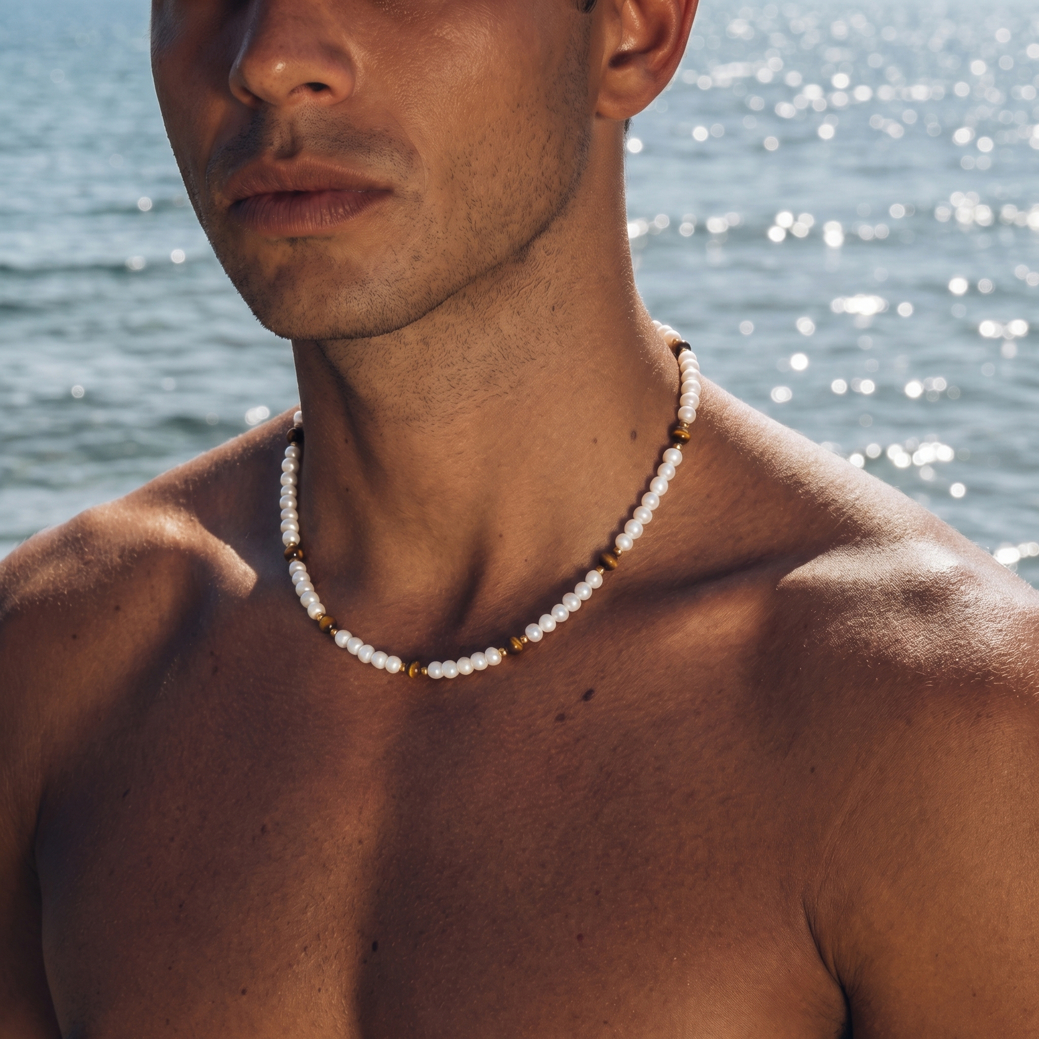 8mm Amber Round Pearl Chain