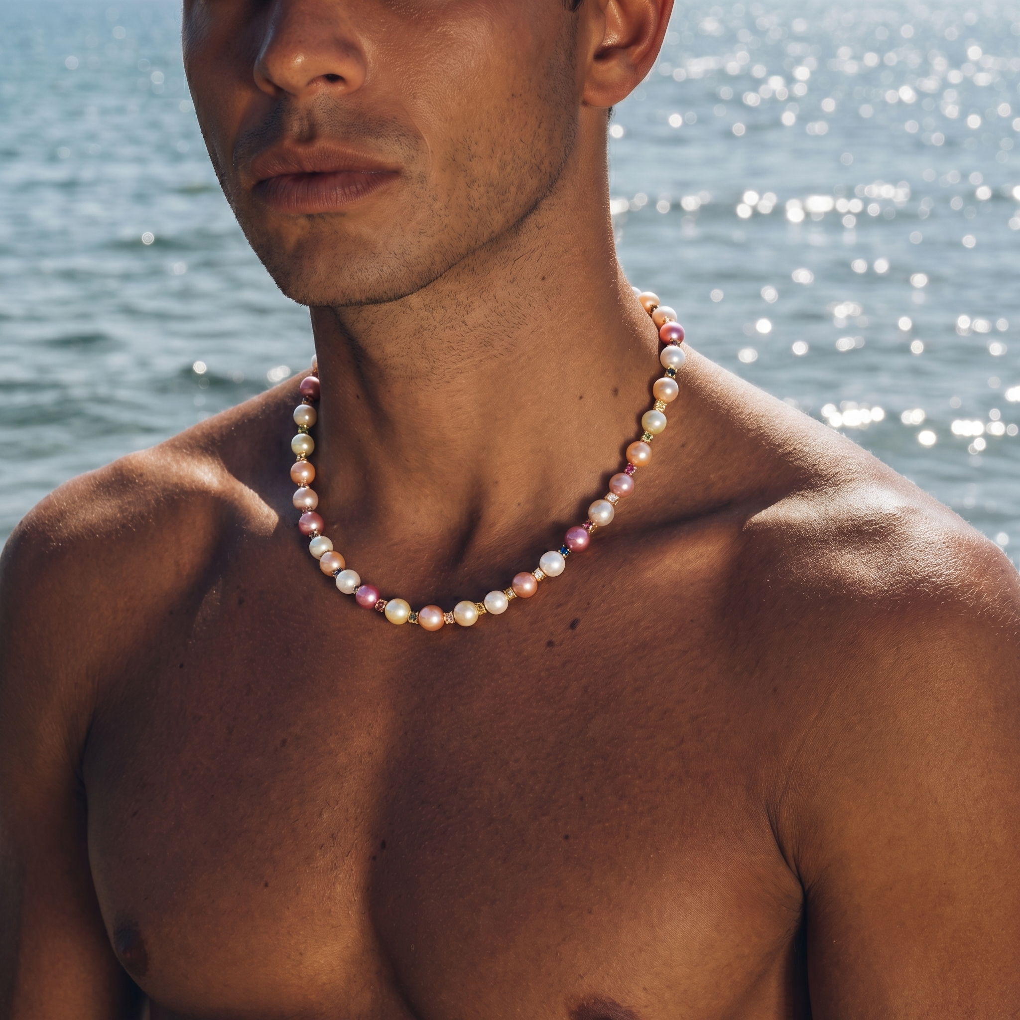 10mm Multicolor Iced Stone Pearl Chain