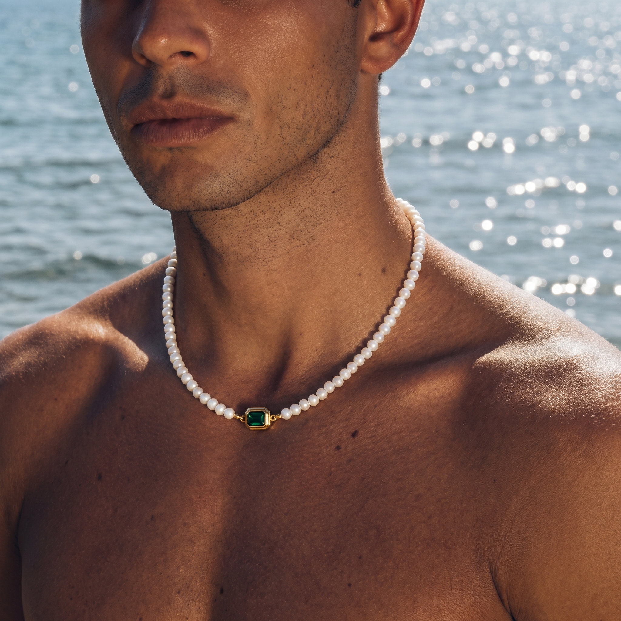 7mm Emerald Stone Pearl Chain