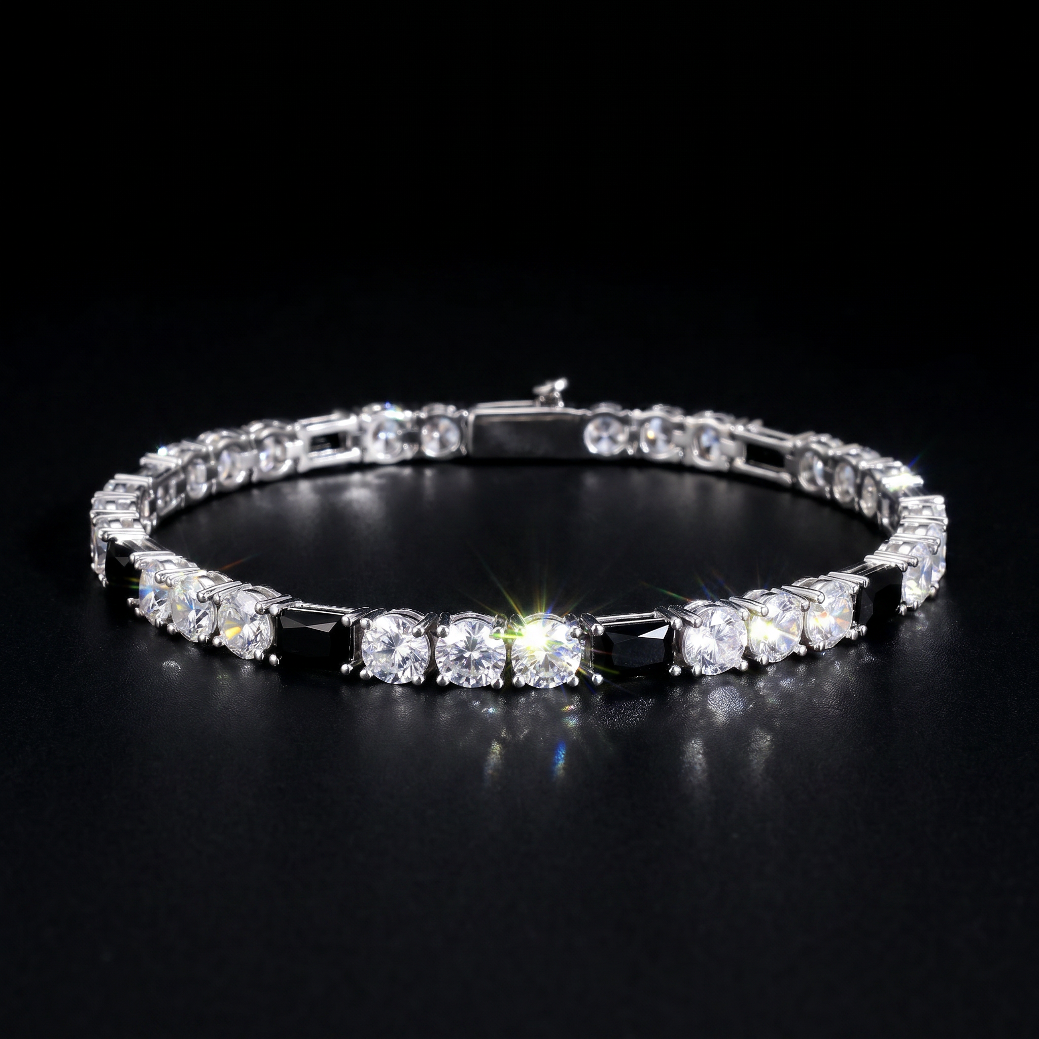 5mm White Gold Plated Radiant Black Tennis Bracelet
