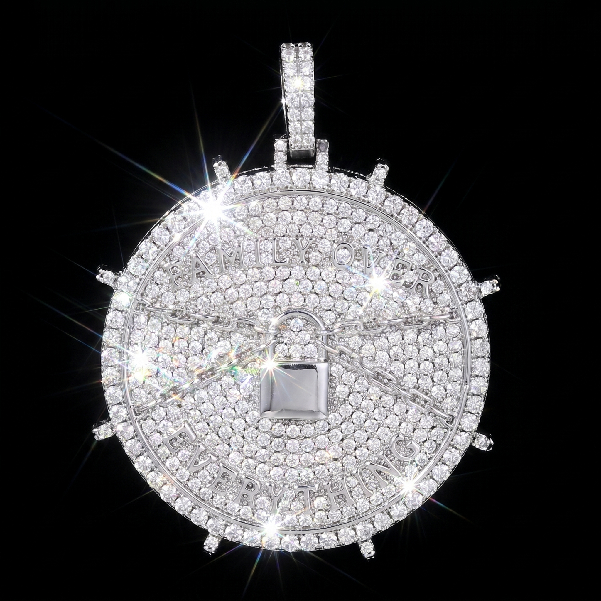 White Gold Plated ''Family Over Everything'' Pendant
