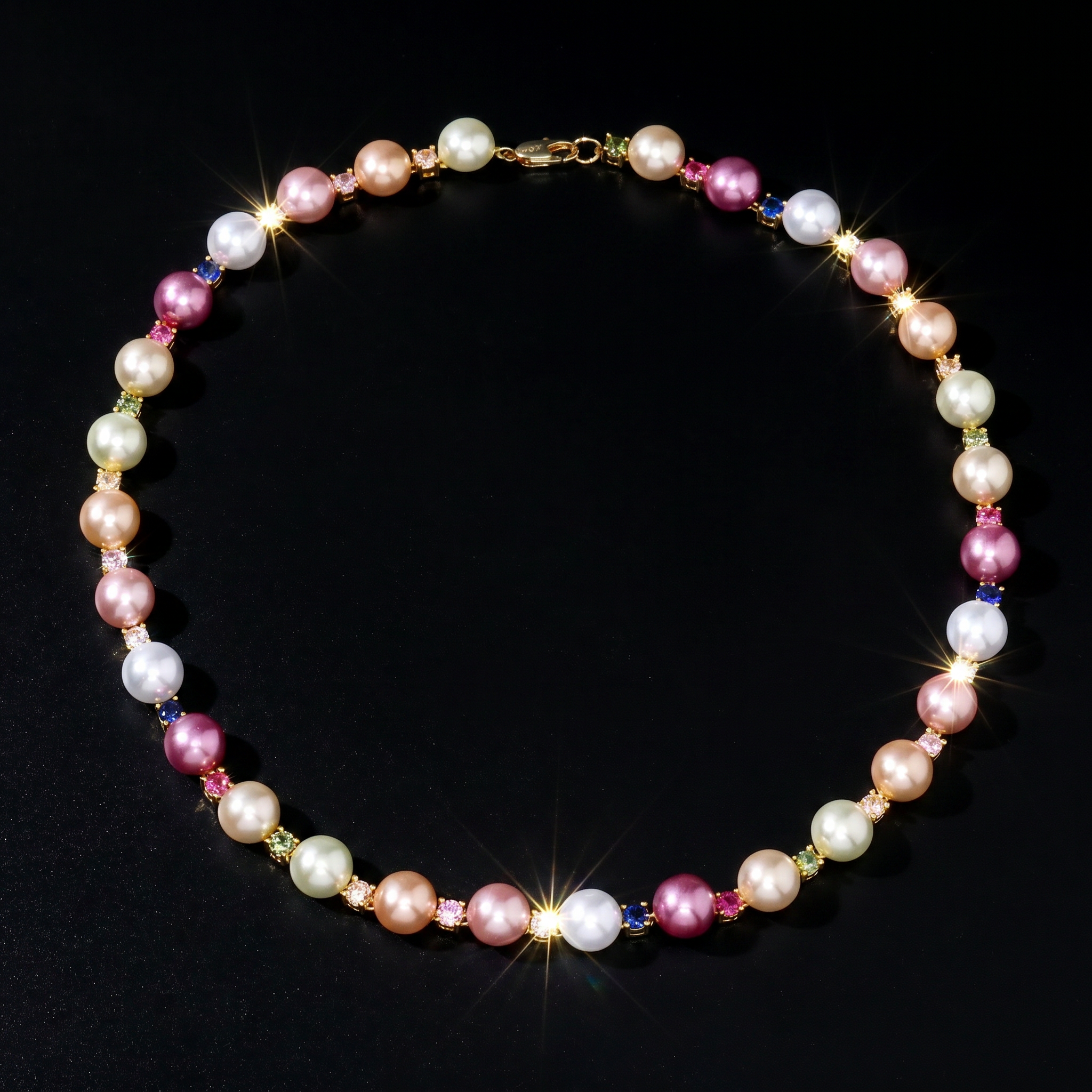 10mm Multicolor Iced Stone Pearl Chain