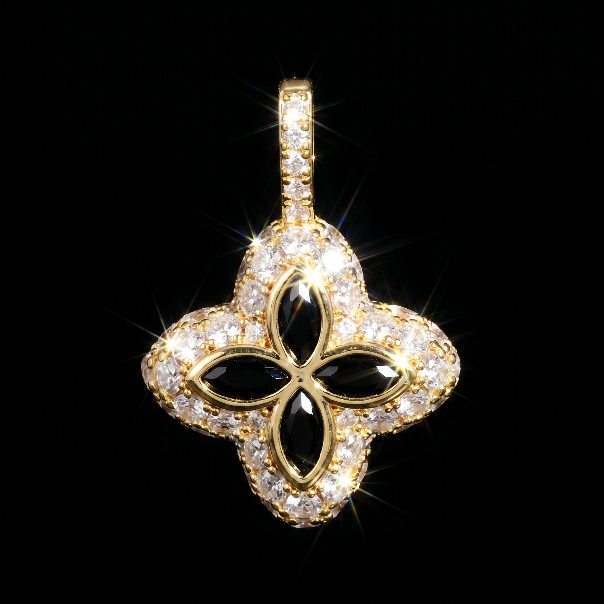14K Gold Plated Black Clover Motif Pendant