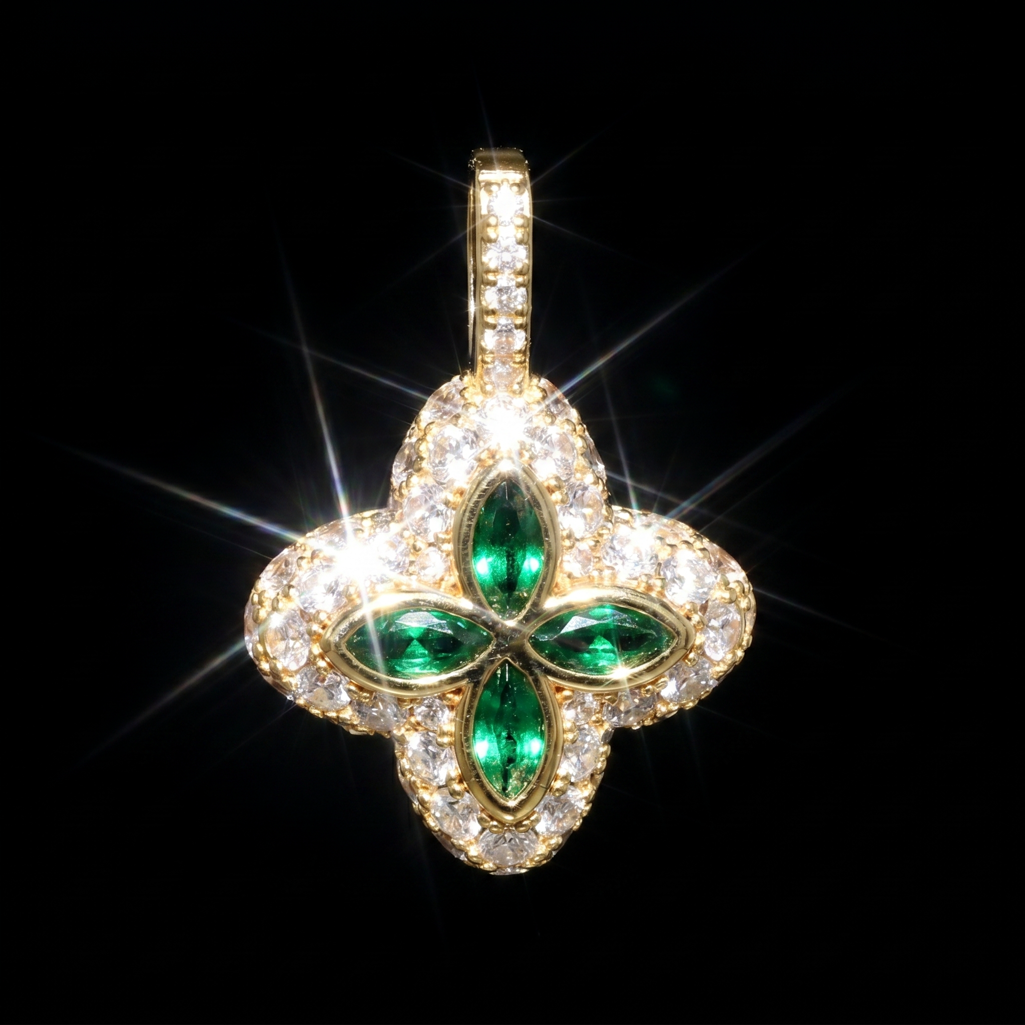 14K Gold Plated Green Clover Motif Pendant