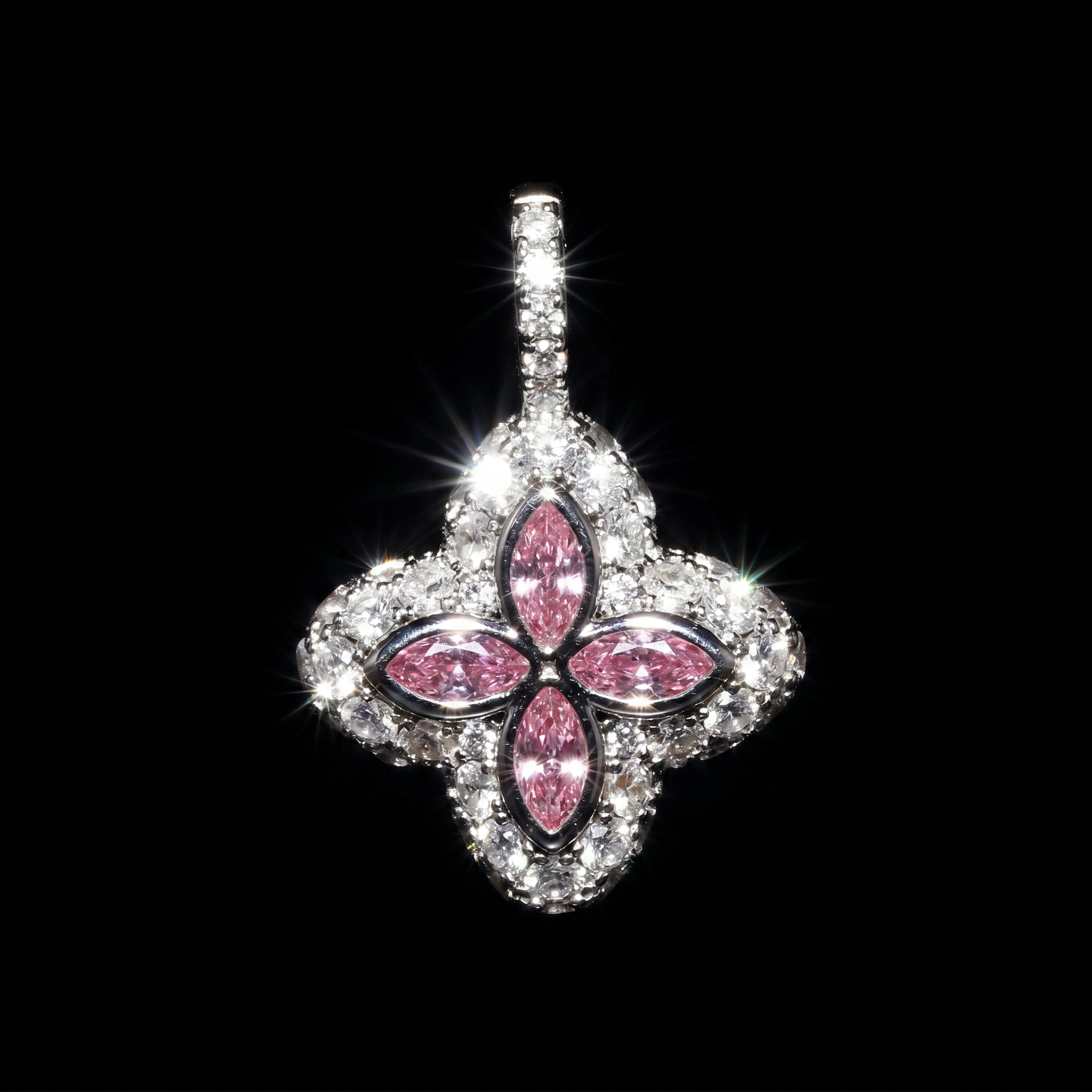 White Gold Plated Pink Clover Motif Pendant