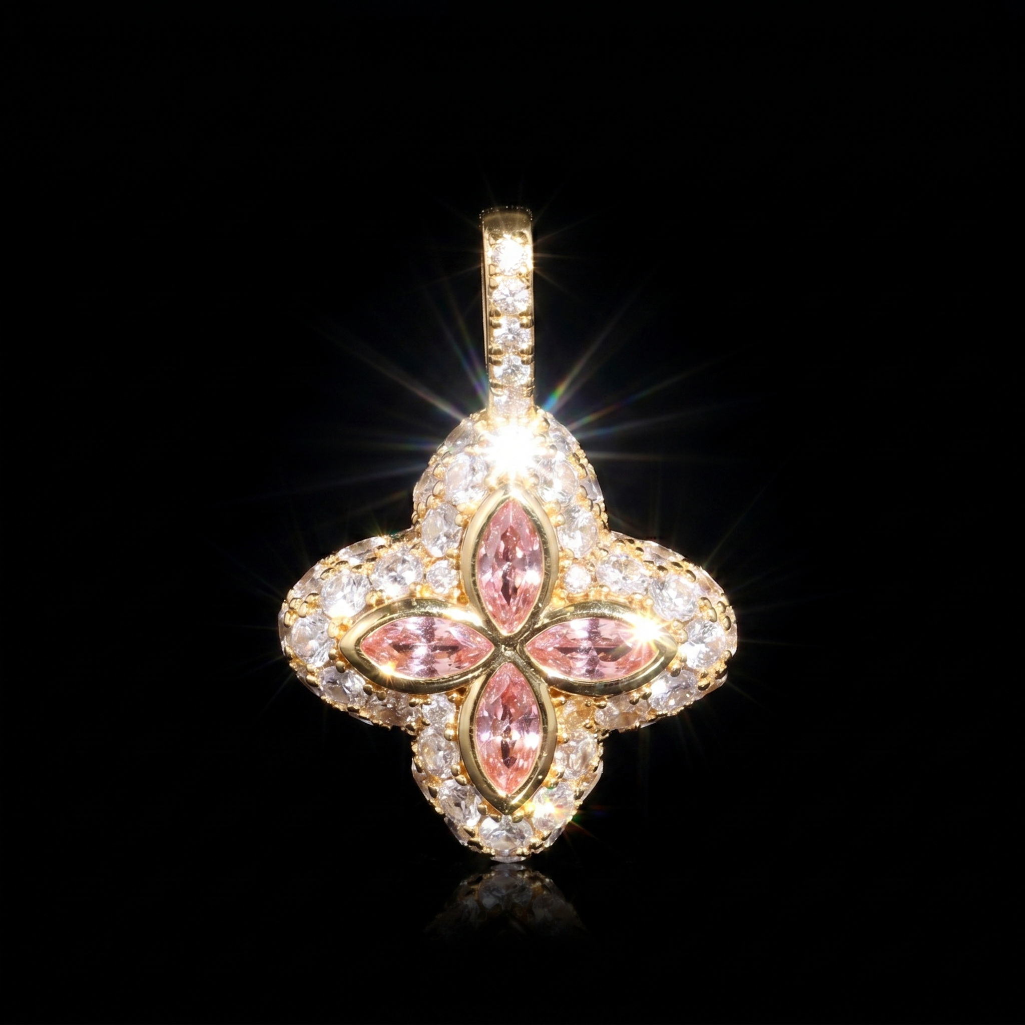 14K Gold Plated Pink Clover Motif Pendant