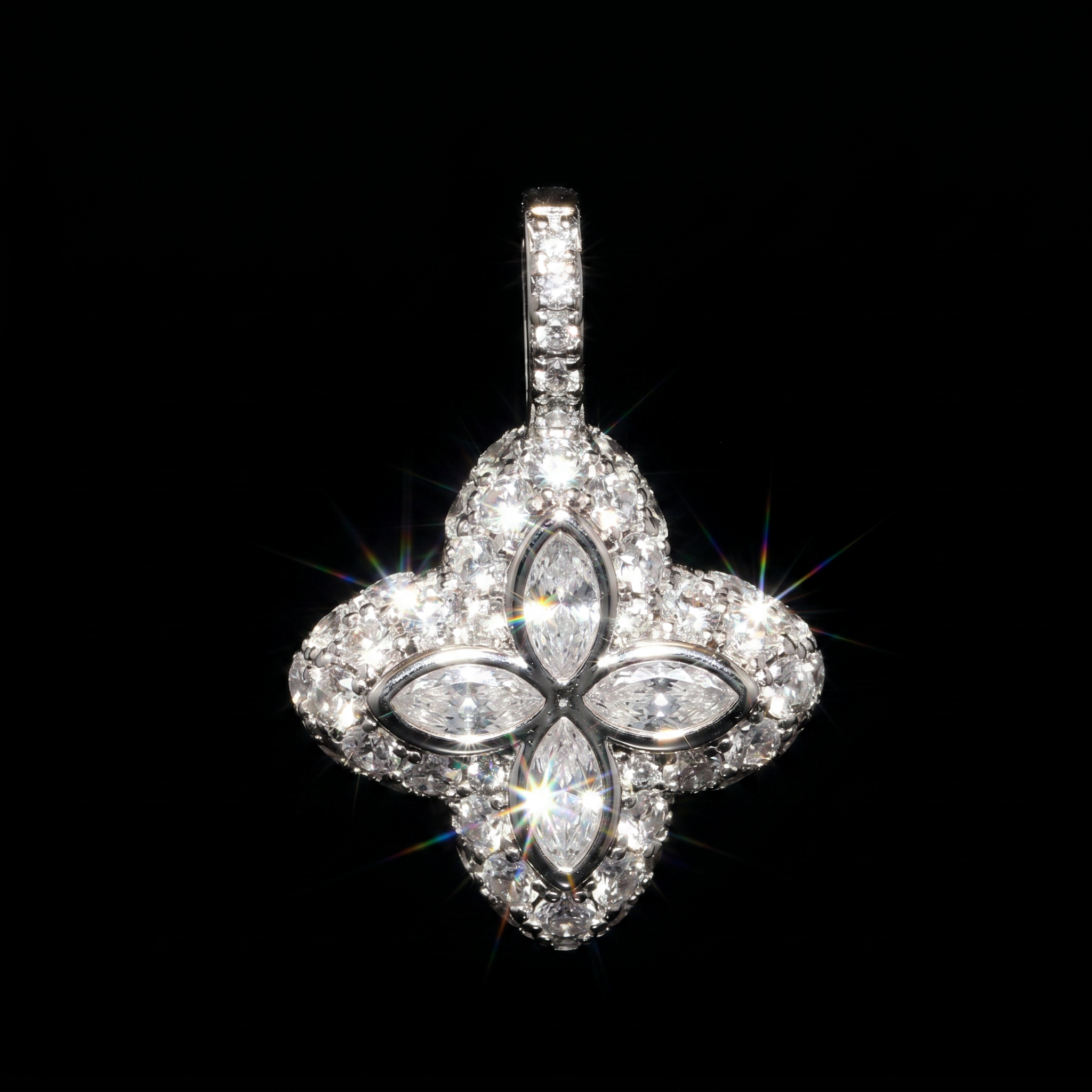 White Gold Plated White Clover Motif Pendant