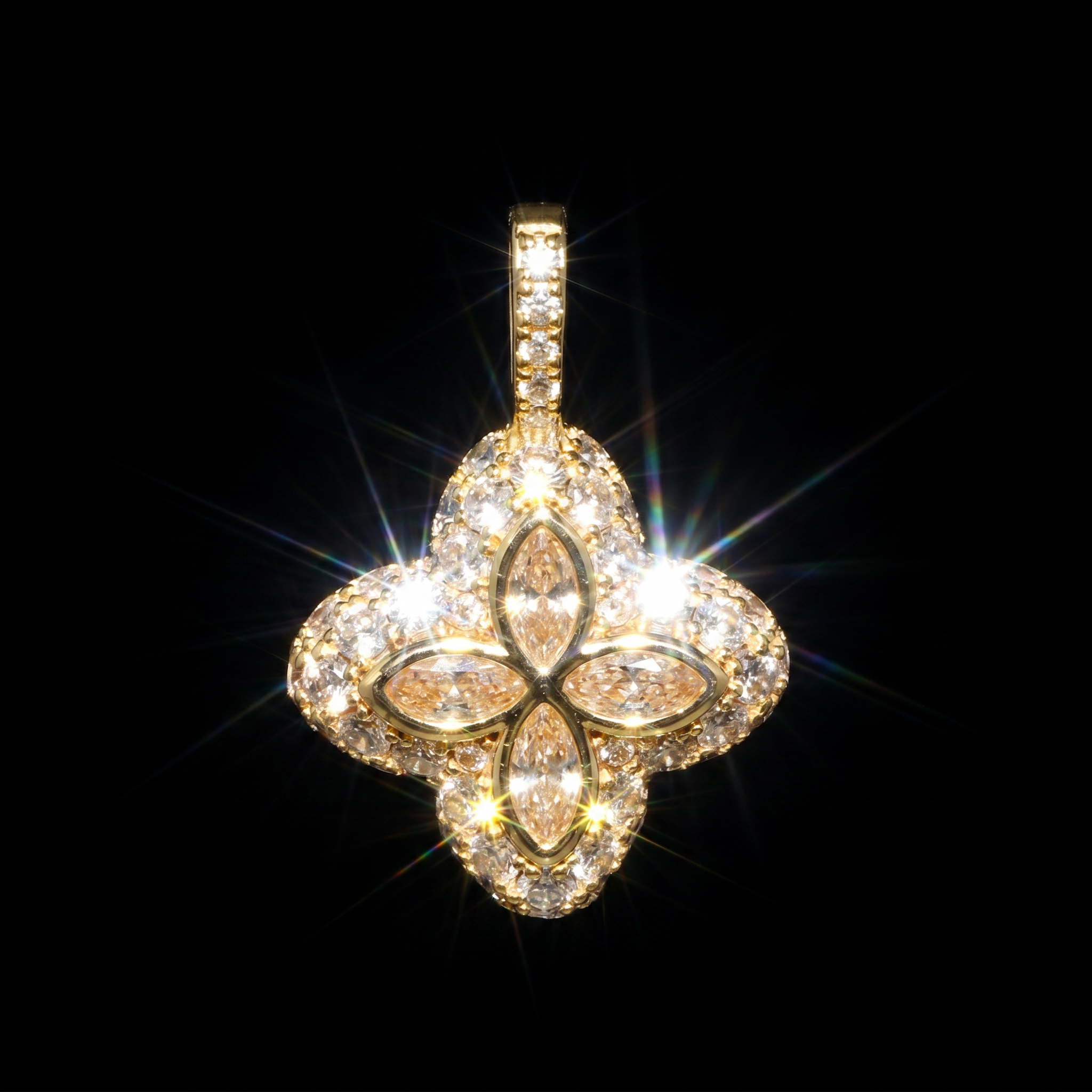 14K Gold-Plated White Clover Motif Pendant