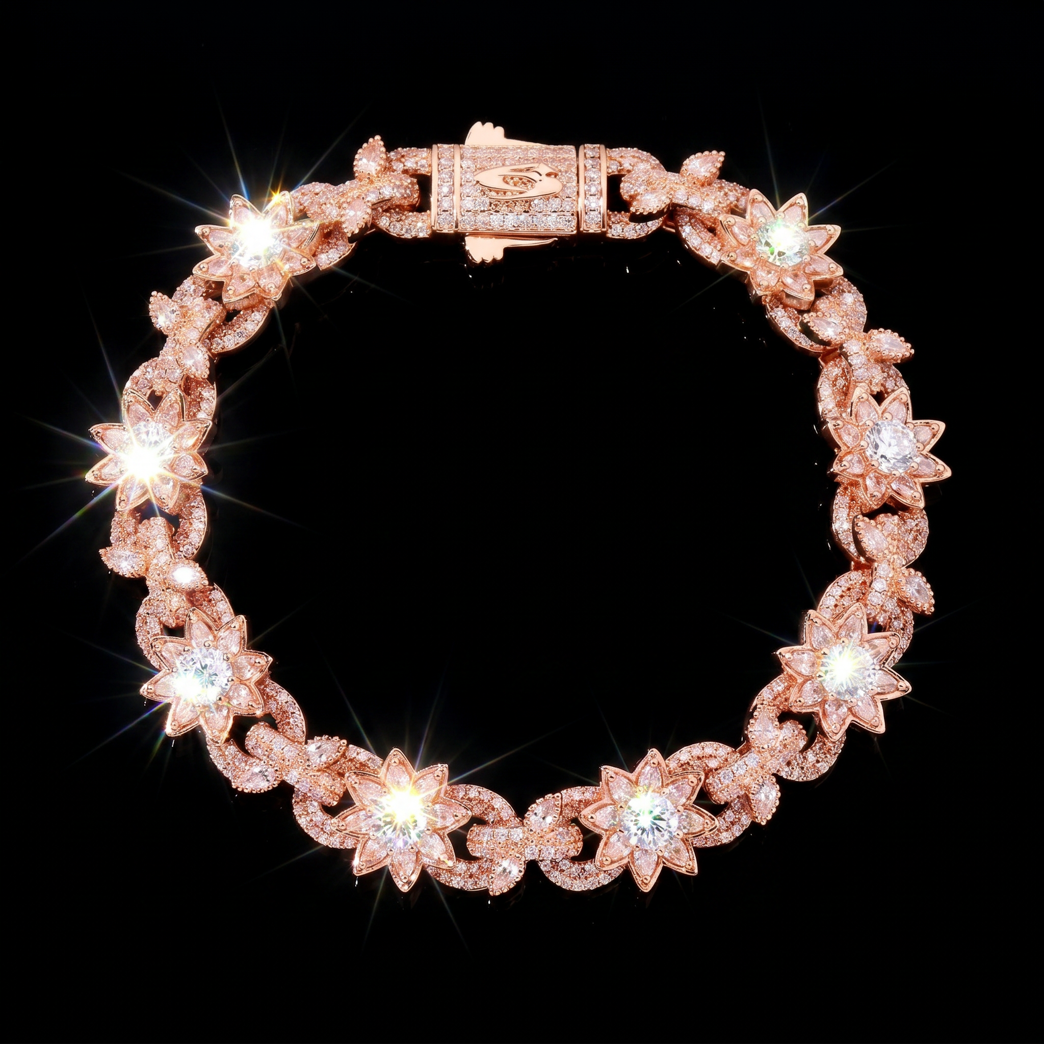 Rose Gold Plated Flower Iced Out Cuban Bracelet