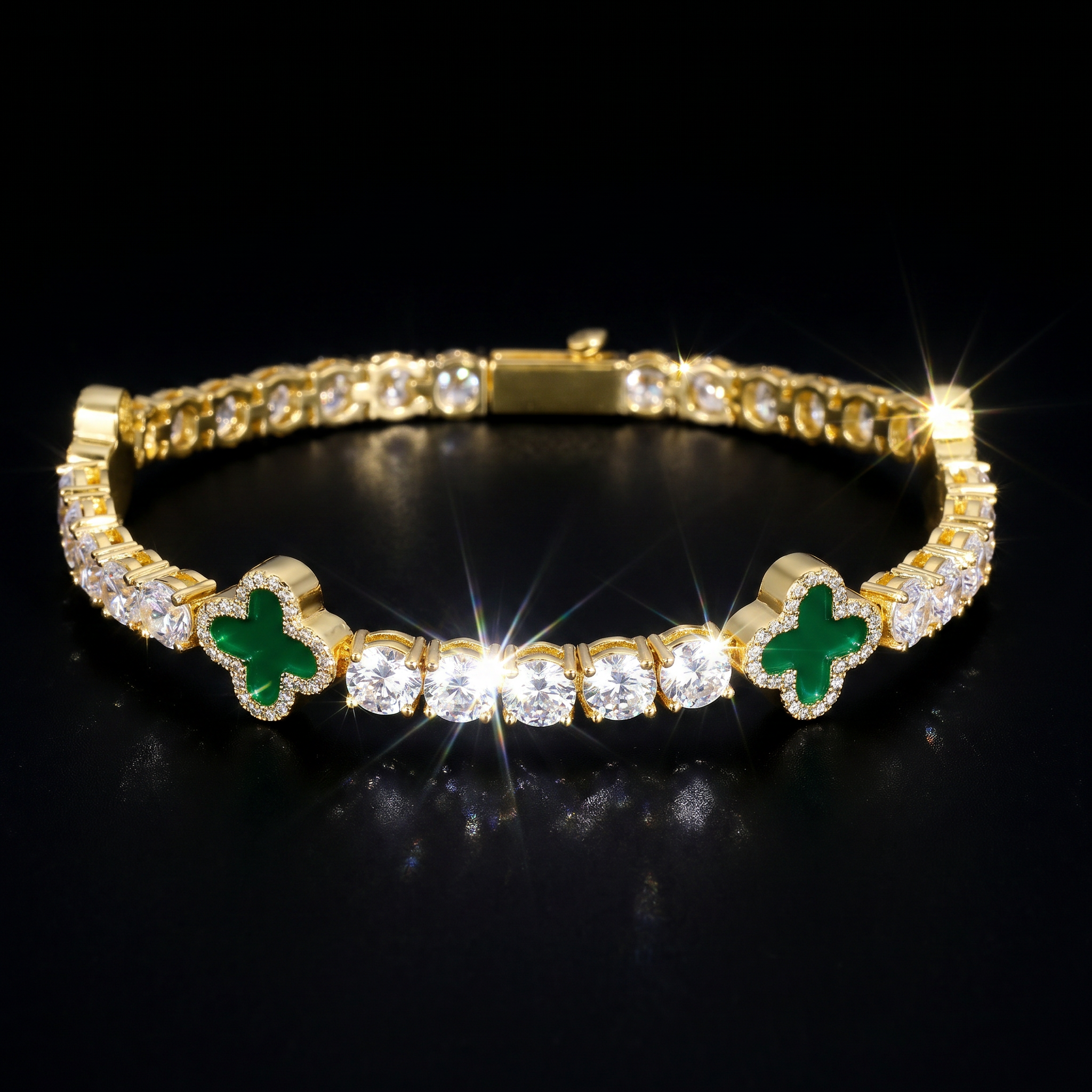5mm Green Motif 14K Gold Plated Tennis Bracelet
