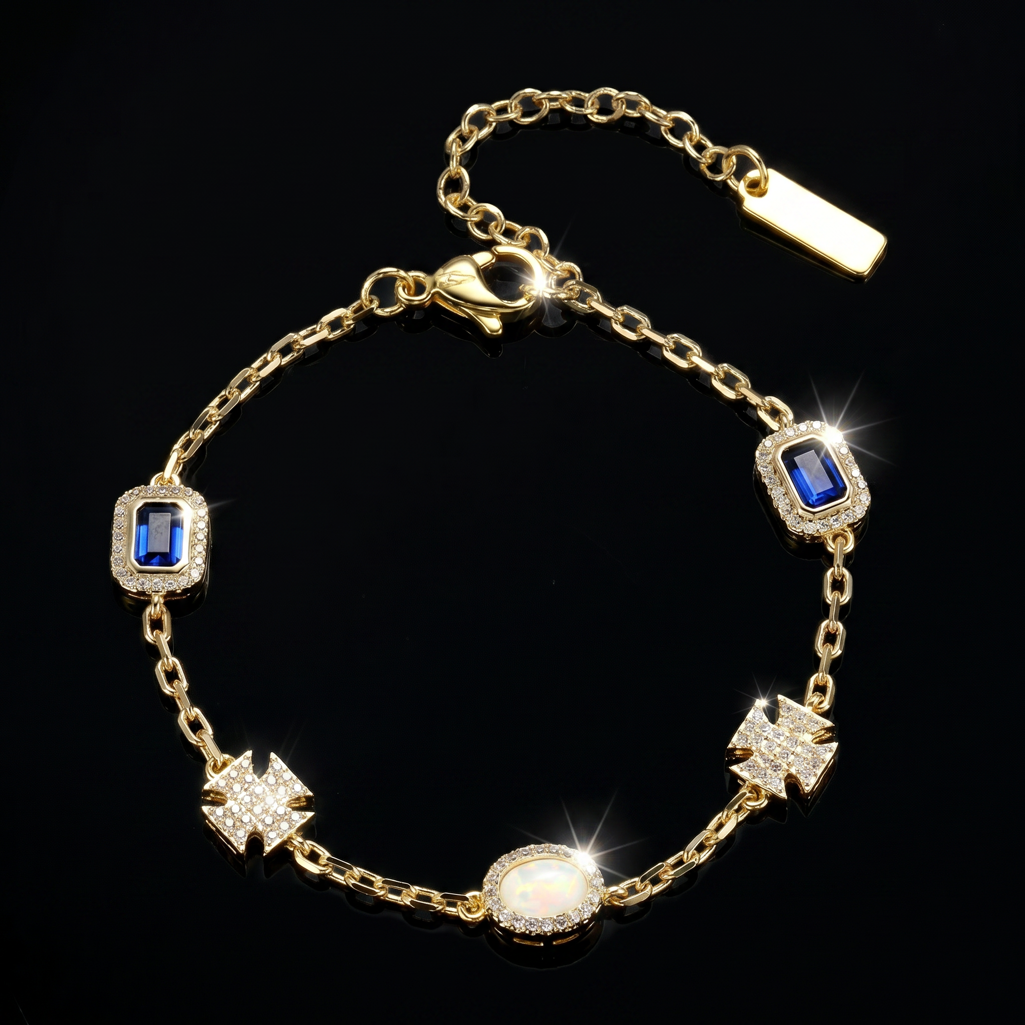 Thin Sapphire Iced Motifs Bracelet