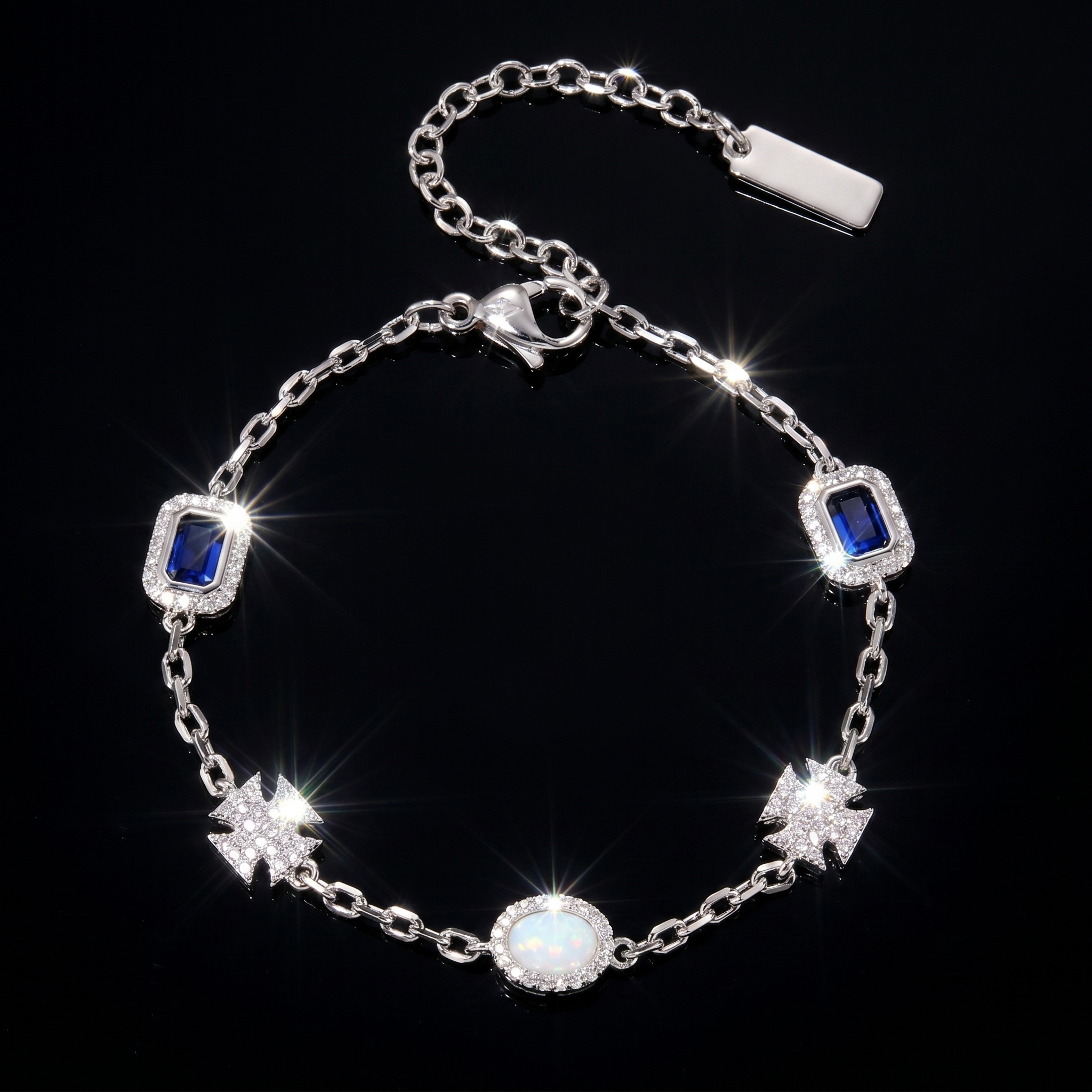 Thin Sapphire Iced Motifs Bracelet