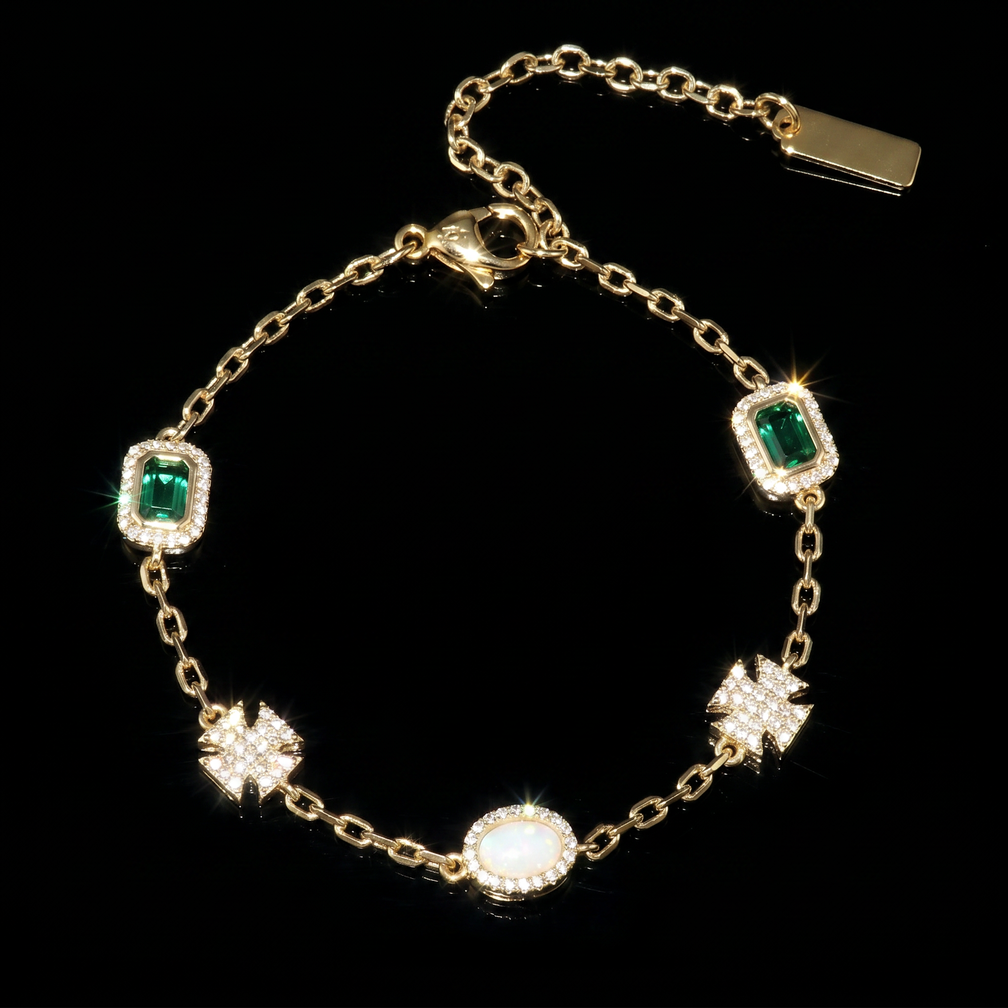 14K Gold Plated Thin Emerald Iced Motifs Bracelet