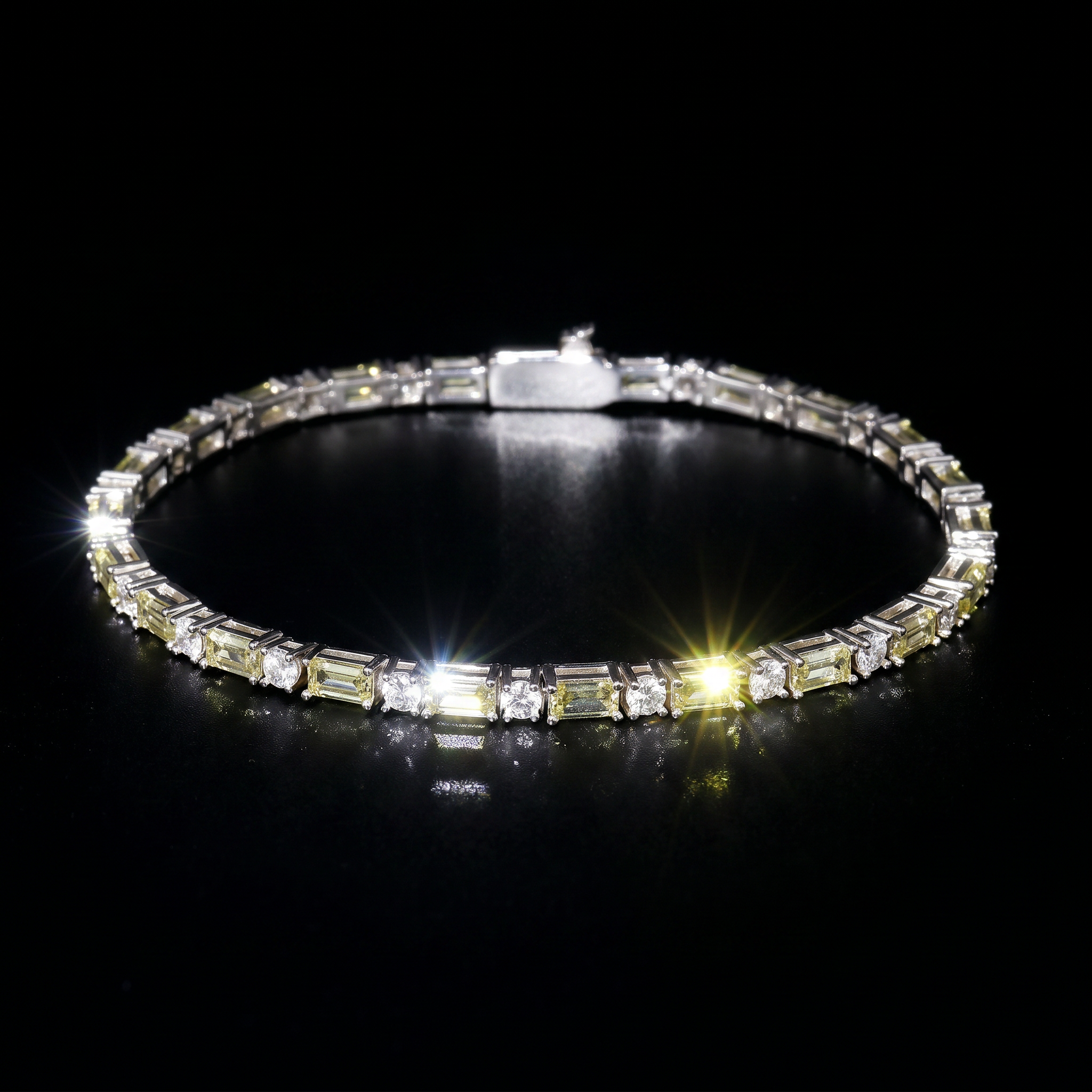 White Gold Plated 2mm White- Olive Tennis Bracelet