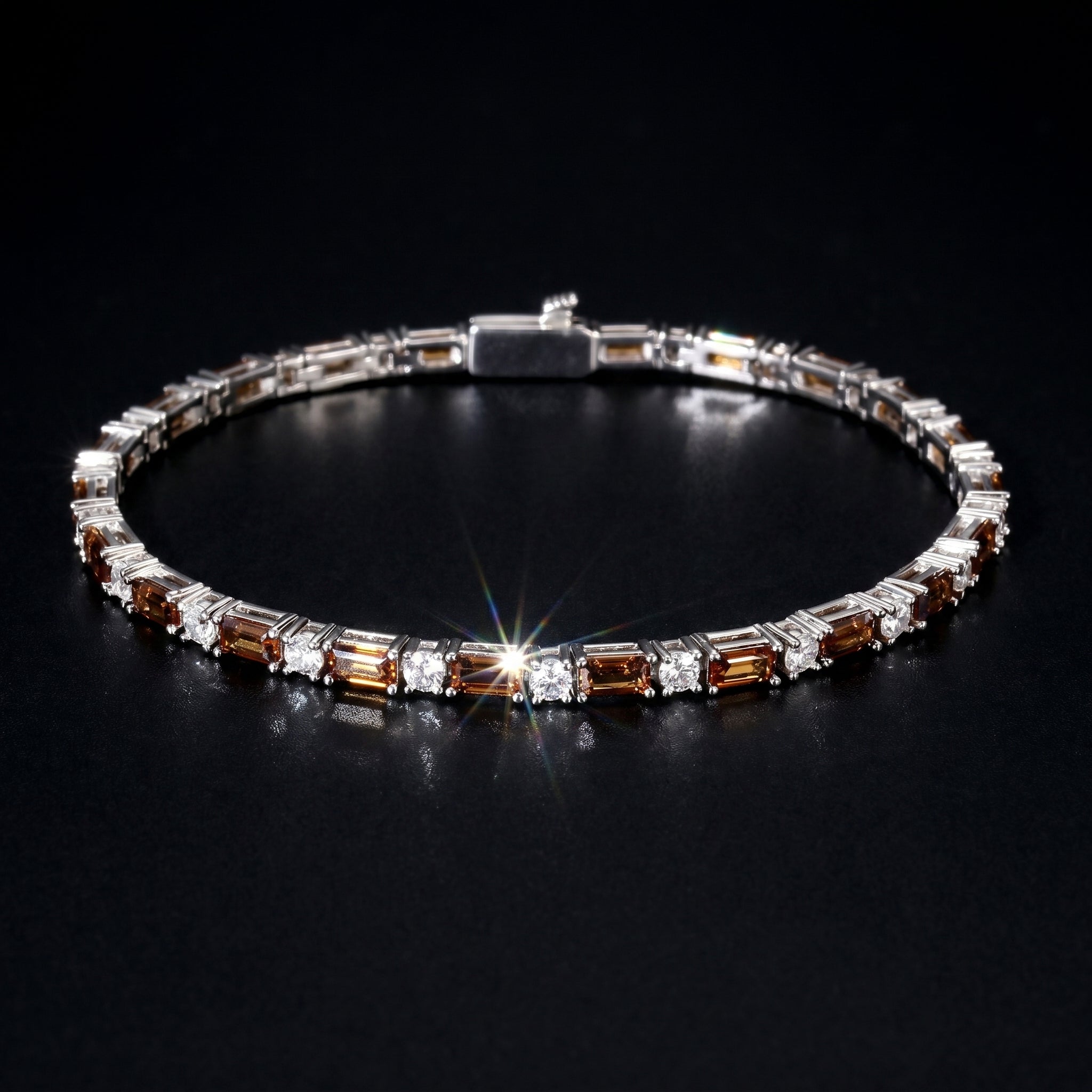 White Gold Plated 2mm Coffee- White Tennis Bracelet