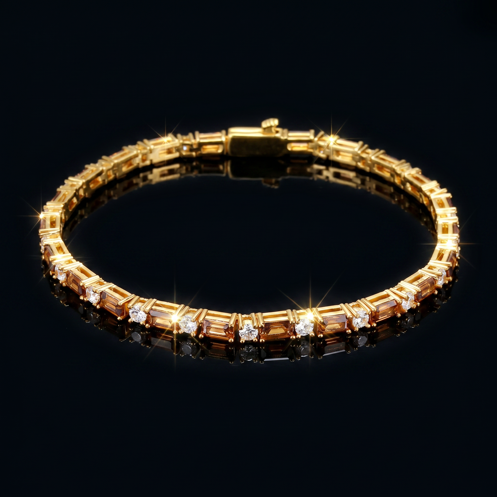 14K Gold Plated 2mm Coffee- White Tennis Bracelet
