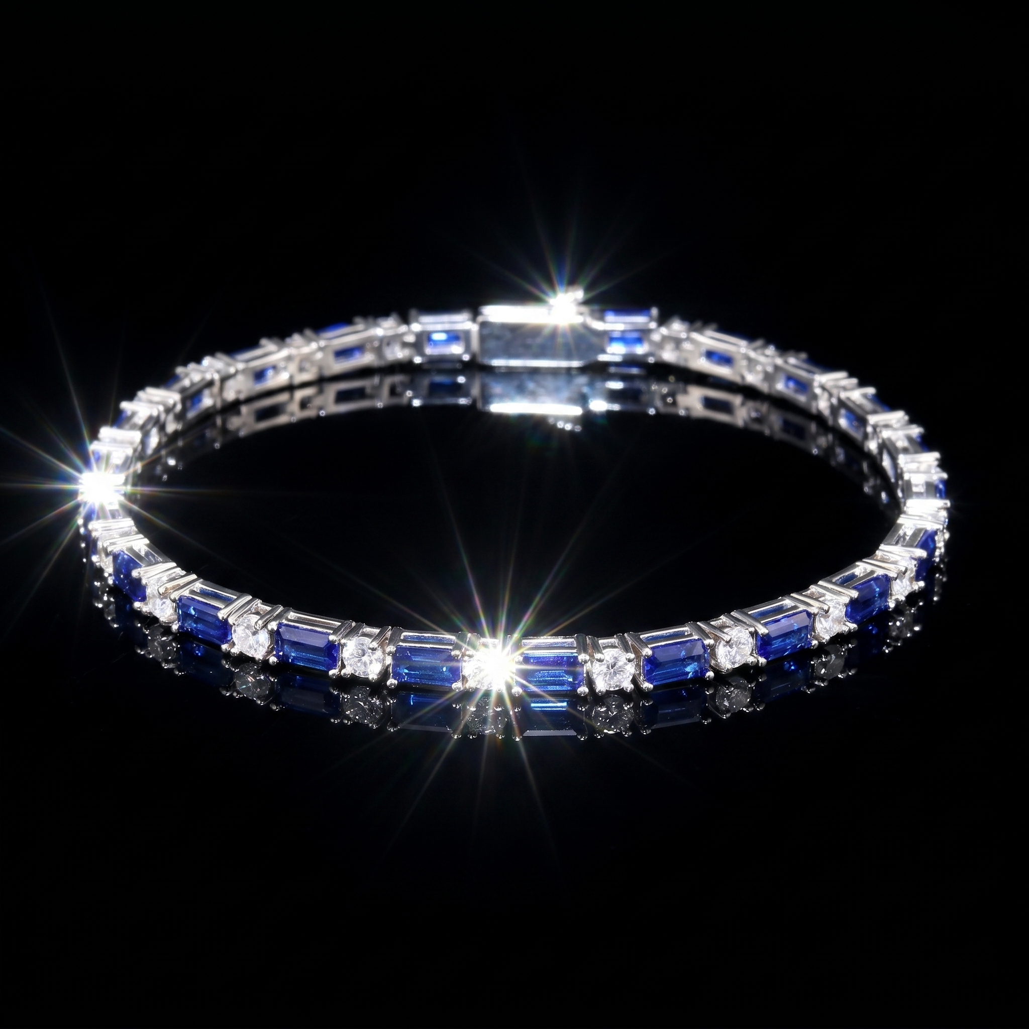 White Gold Plated 2mm Sapphire- White Tennis Bracelet