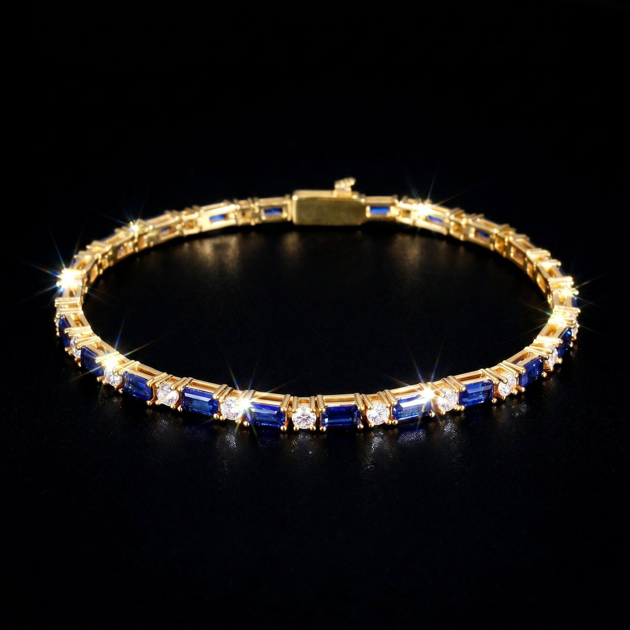 14K Gold Plated 2mm Sapphire- White Tennis Bracelet