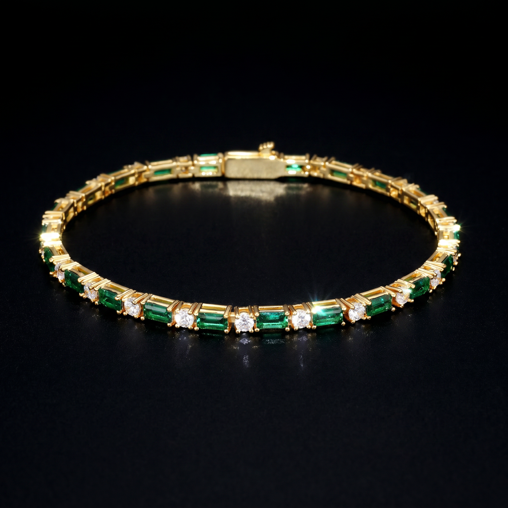 14K Gold Plated 2mm Emerald- White Tennis Bracelet