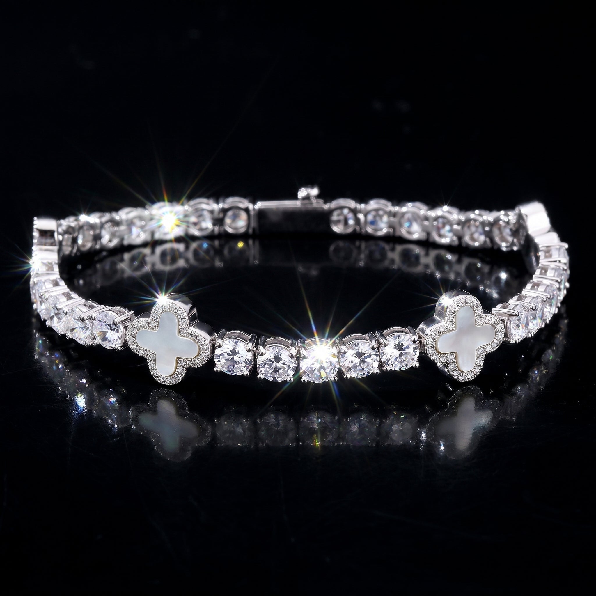5mm Pearl Motif White Gold Plated Tennis Bracelet