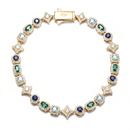 14K Gold Plated Multi Color Shape Tennis Bracelet