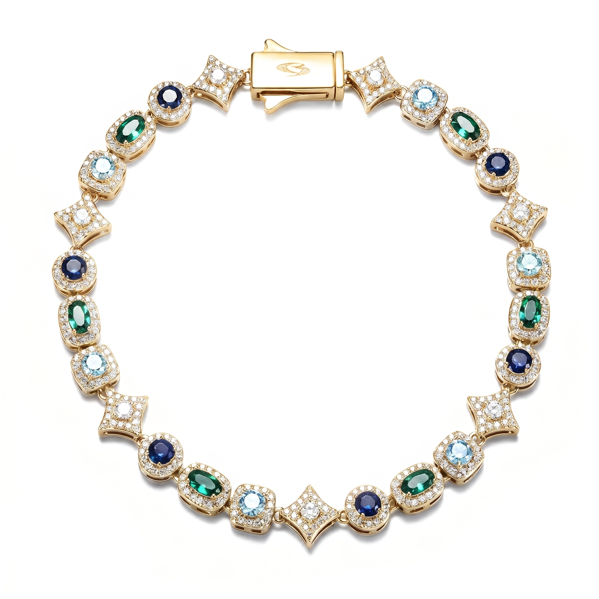 White Gold Plated Multi Color Shape Tennis Bracelet