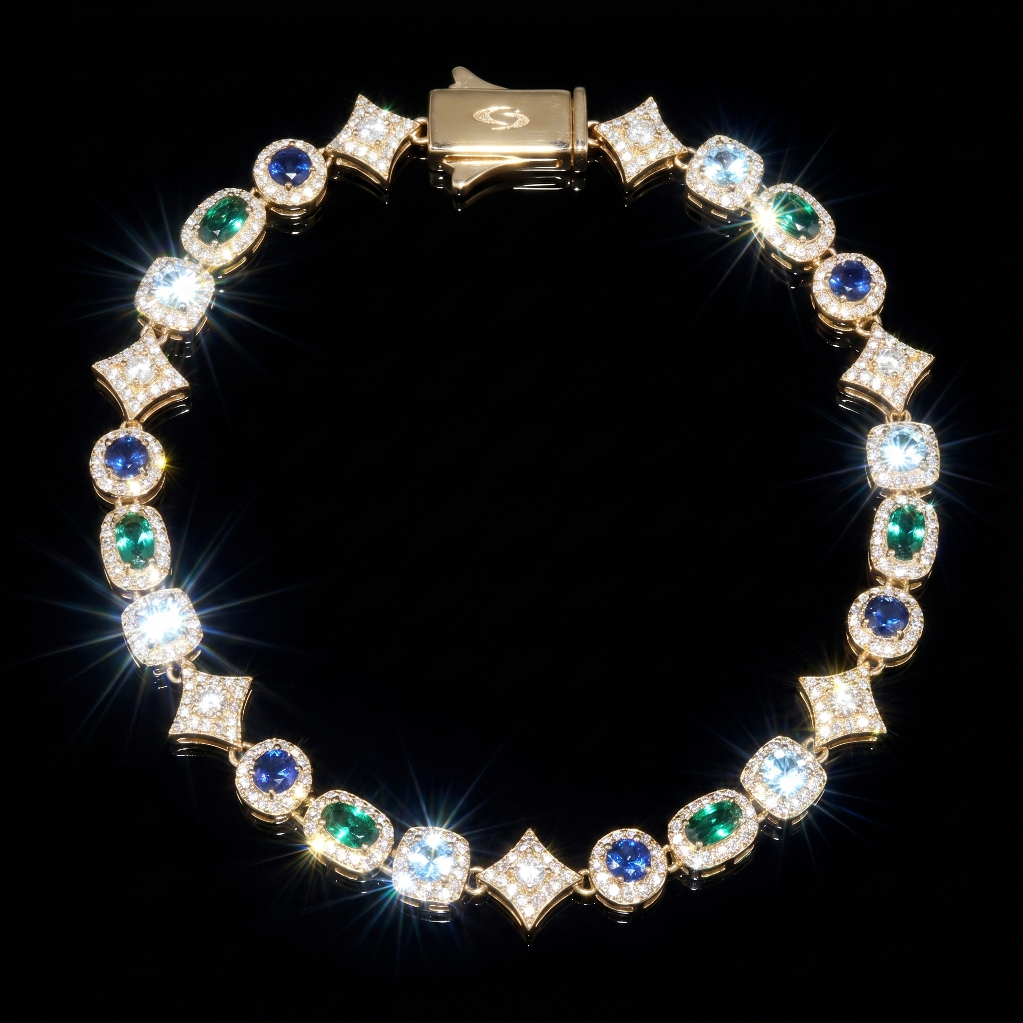 White Gold Plated Multi Color Shape Tennis Bracelet