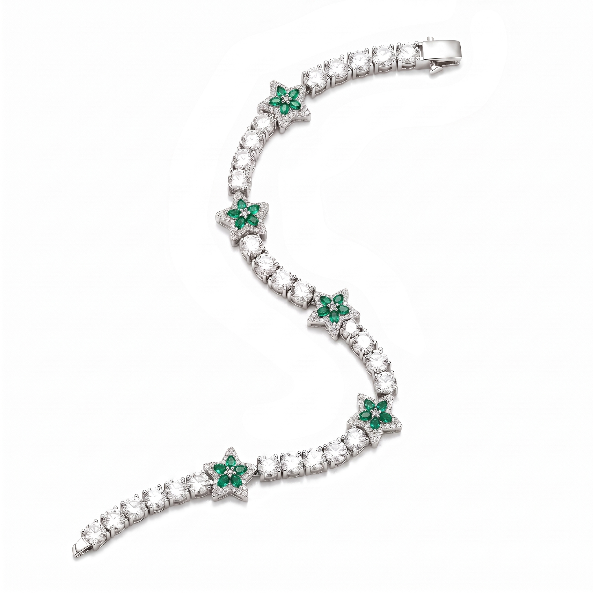 White Gold Plated Multi Color Shape Tennis Bracelet