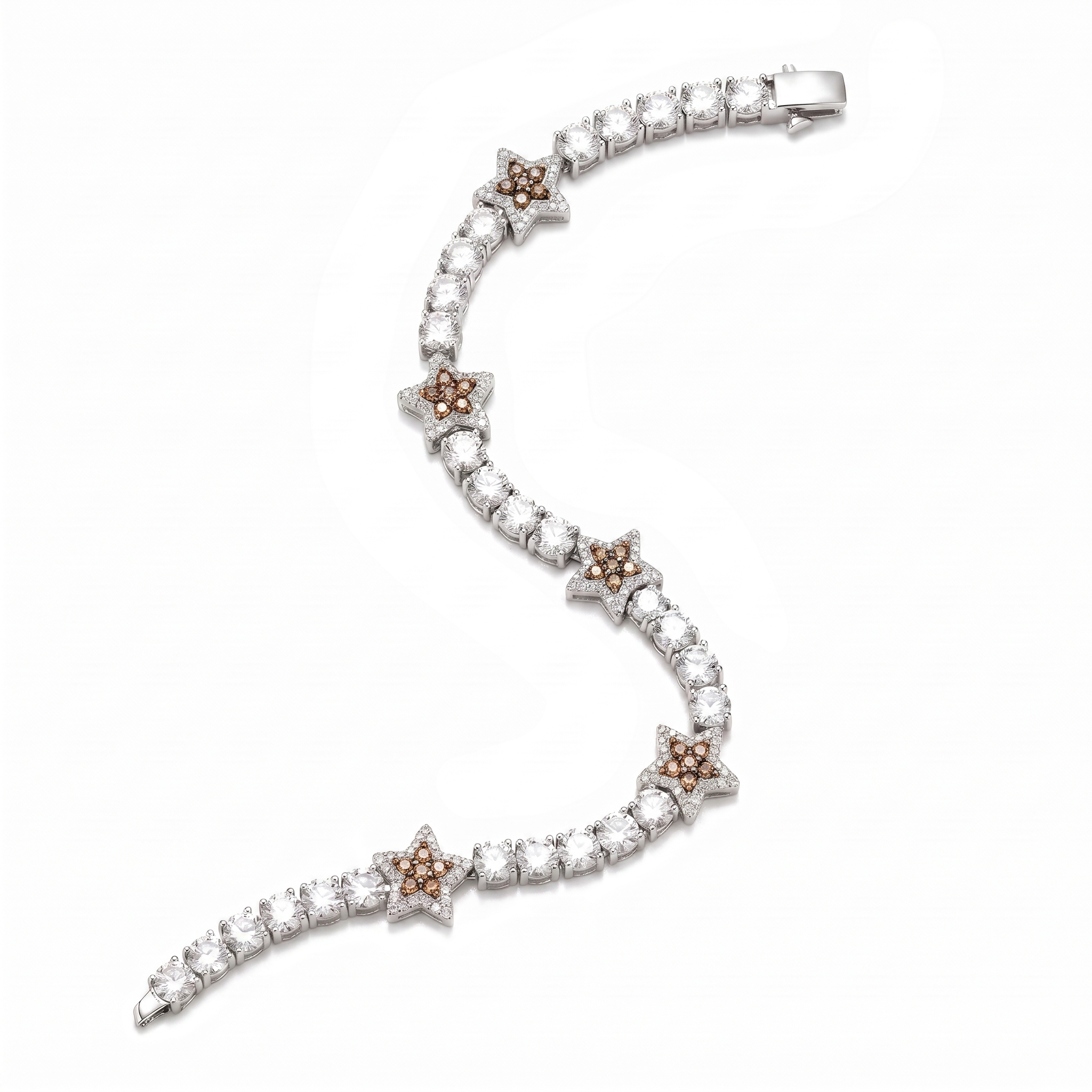 10mm White Gold Plated Champagne Star Motif Bracelet