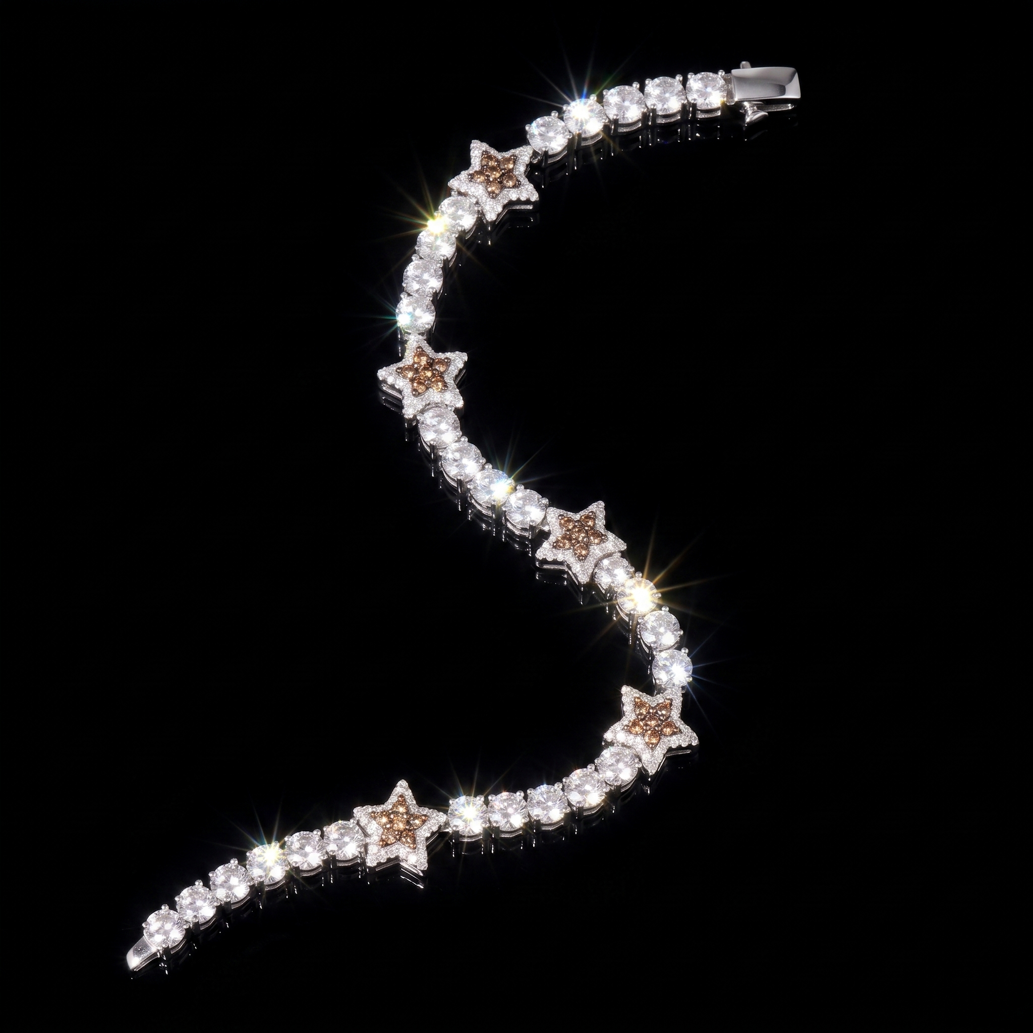 10mm White Gold Plated Champagne Star Motif Bracelet