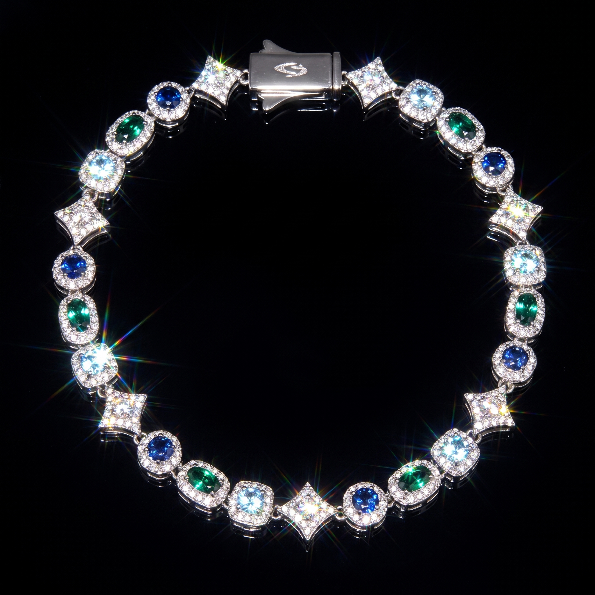 White Gold Plated Multi Color Shape Tennis Bracelet