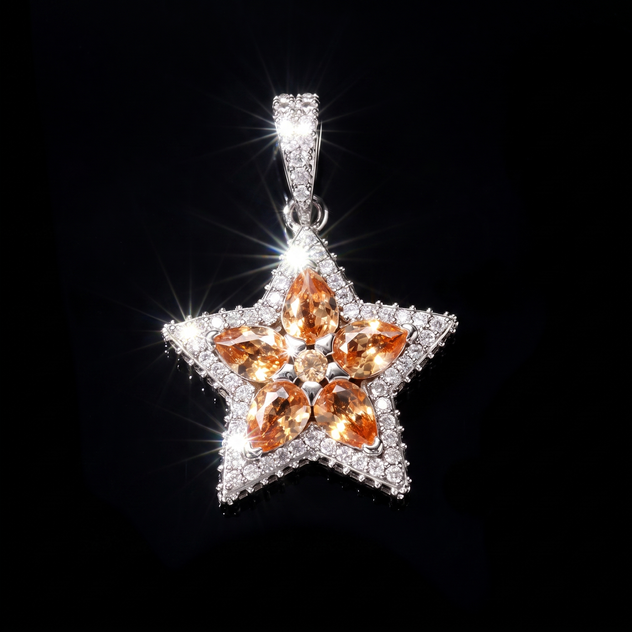 White Gold Plated Champagne Star Pendant