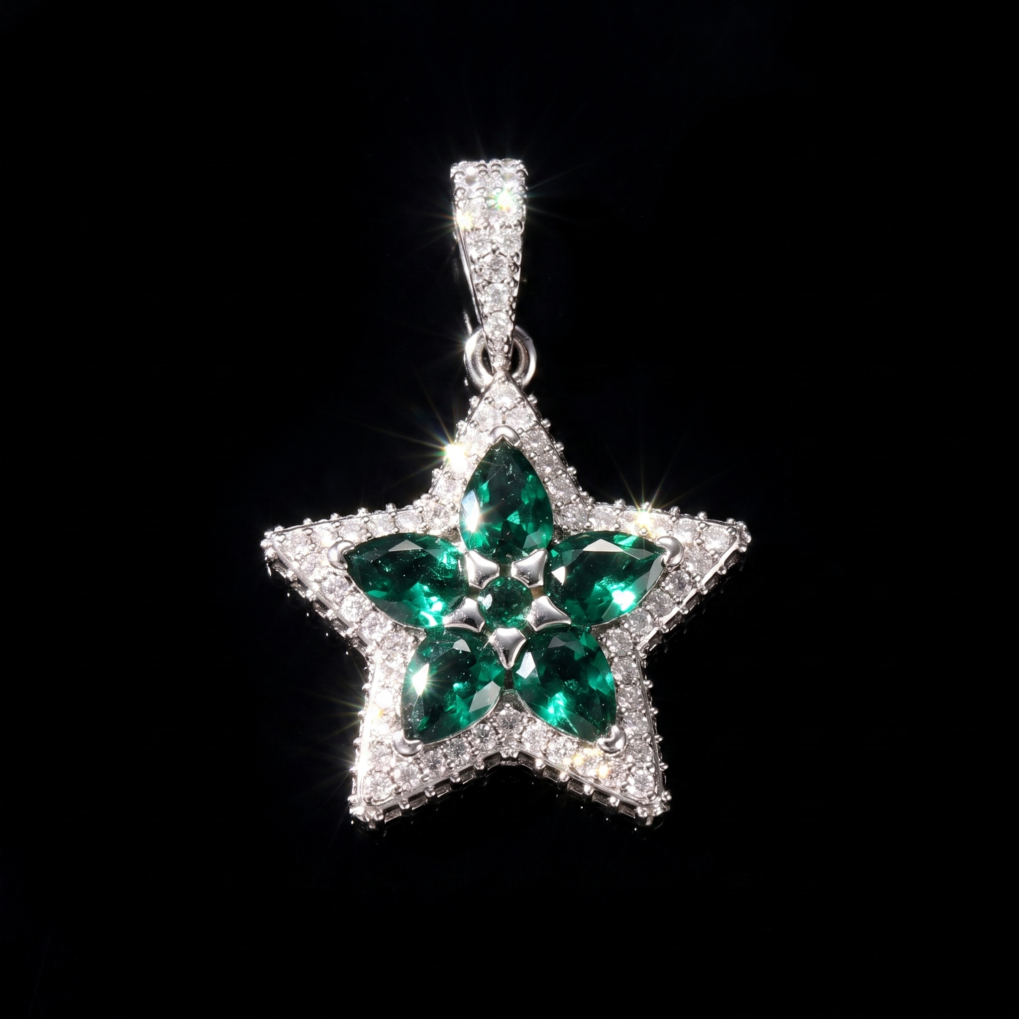 White Gold Plated Green Star Pendant