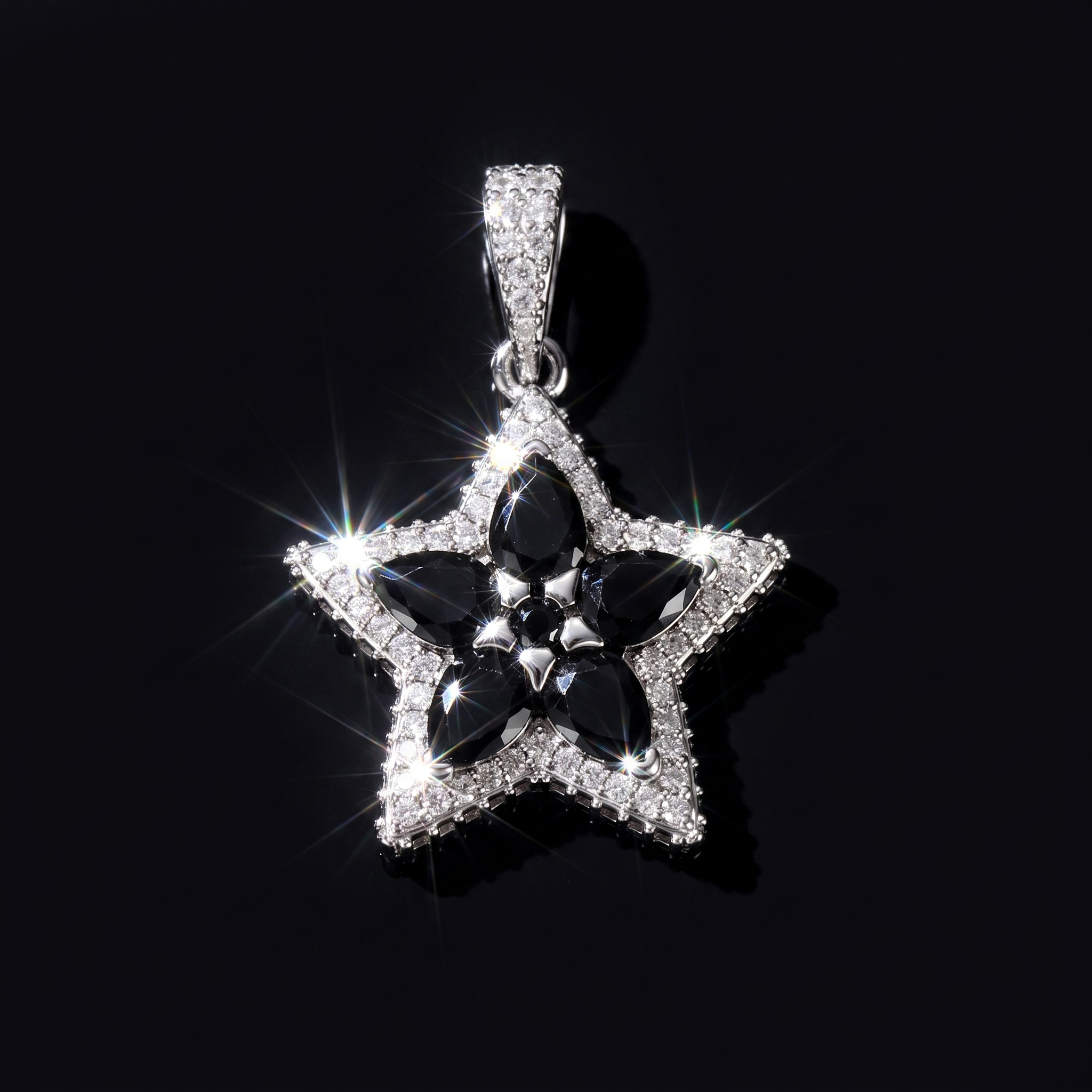 White Gold Plated Black Star Pendant