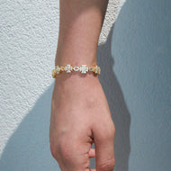 14K Gold Plated Iced Motif Oval Link Bracelet
