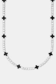 5mm Black Motif White Gold Plated Tennis Chain - 20'' (50cm)