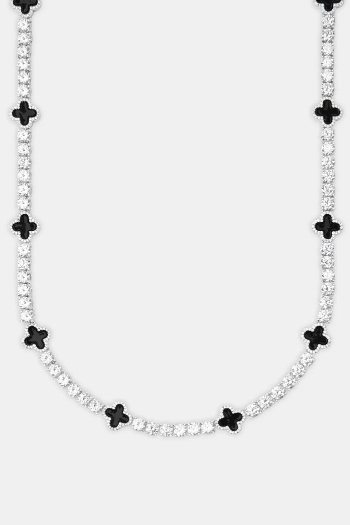 5mm Black Motif White Gold Plated Tennis Chain - 20'' (50cm)
