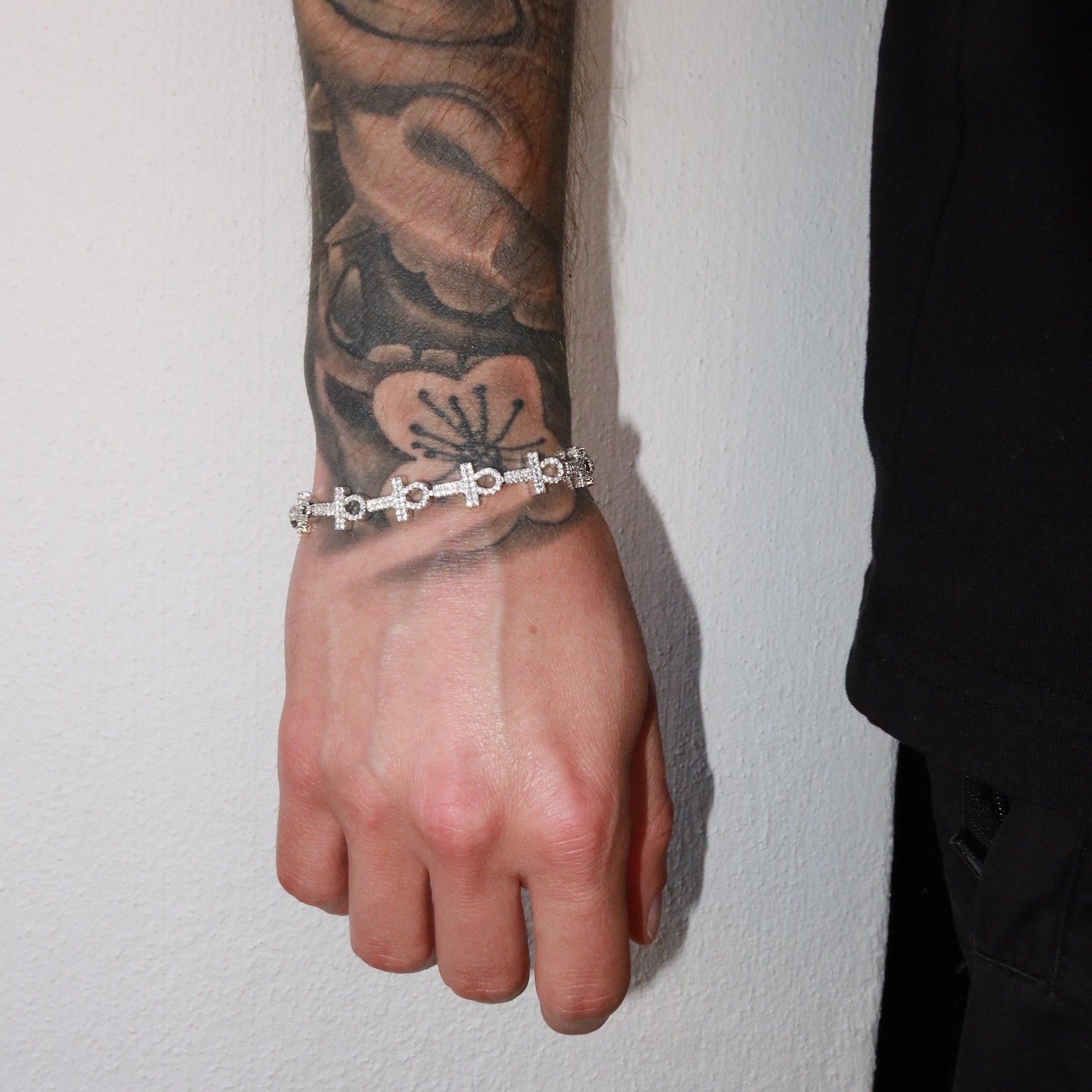 White Gold Plated Ankh Line Bracelet