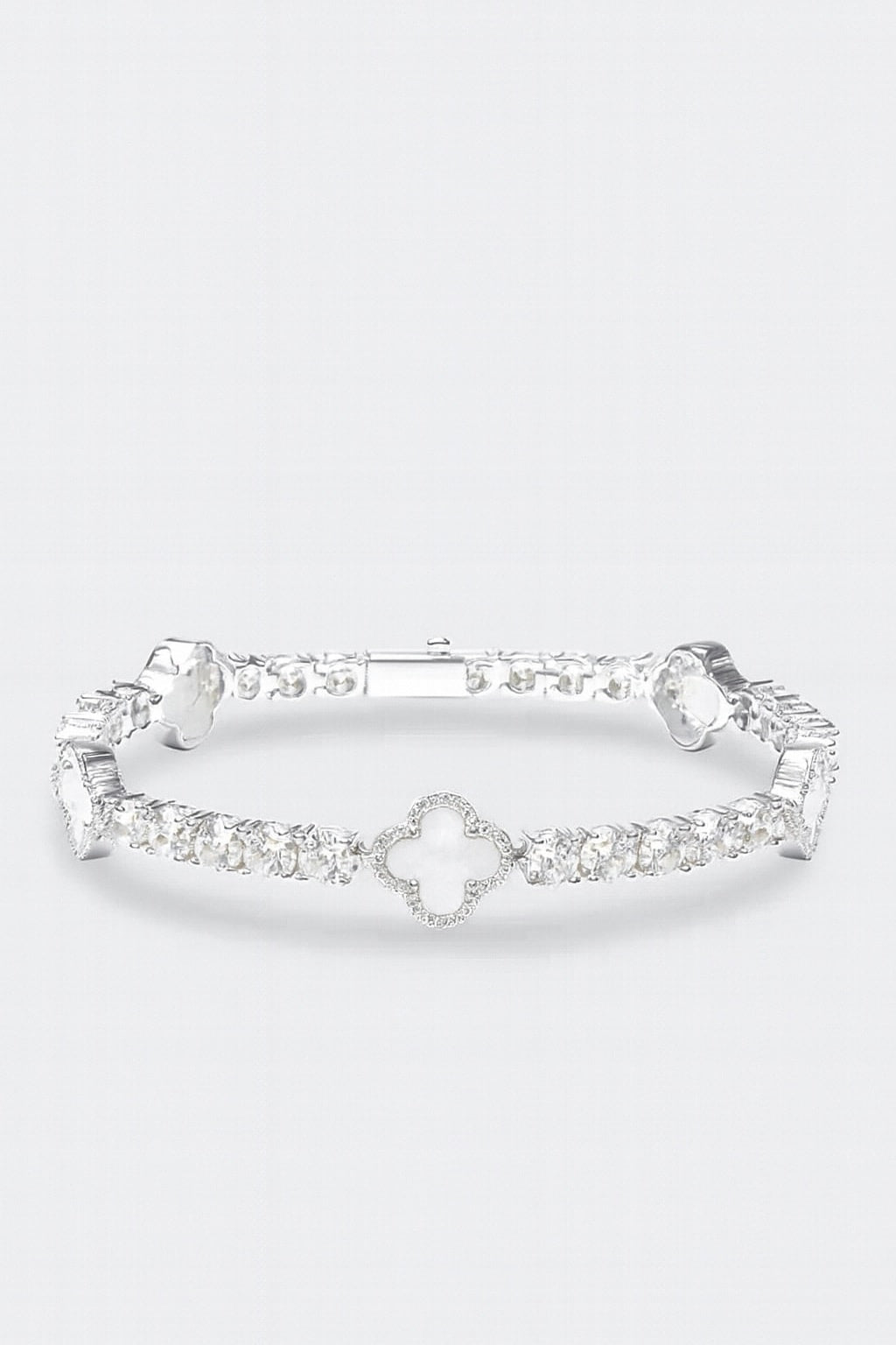 5mm Pearl Motif White Gold Plated Tennis Bracelet - 8'' (21cm)