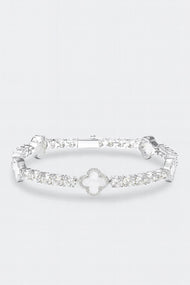 5mm Pearl Motif White Gold Plated Tennis Bracelet - 8'' (21cm)