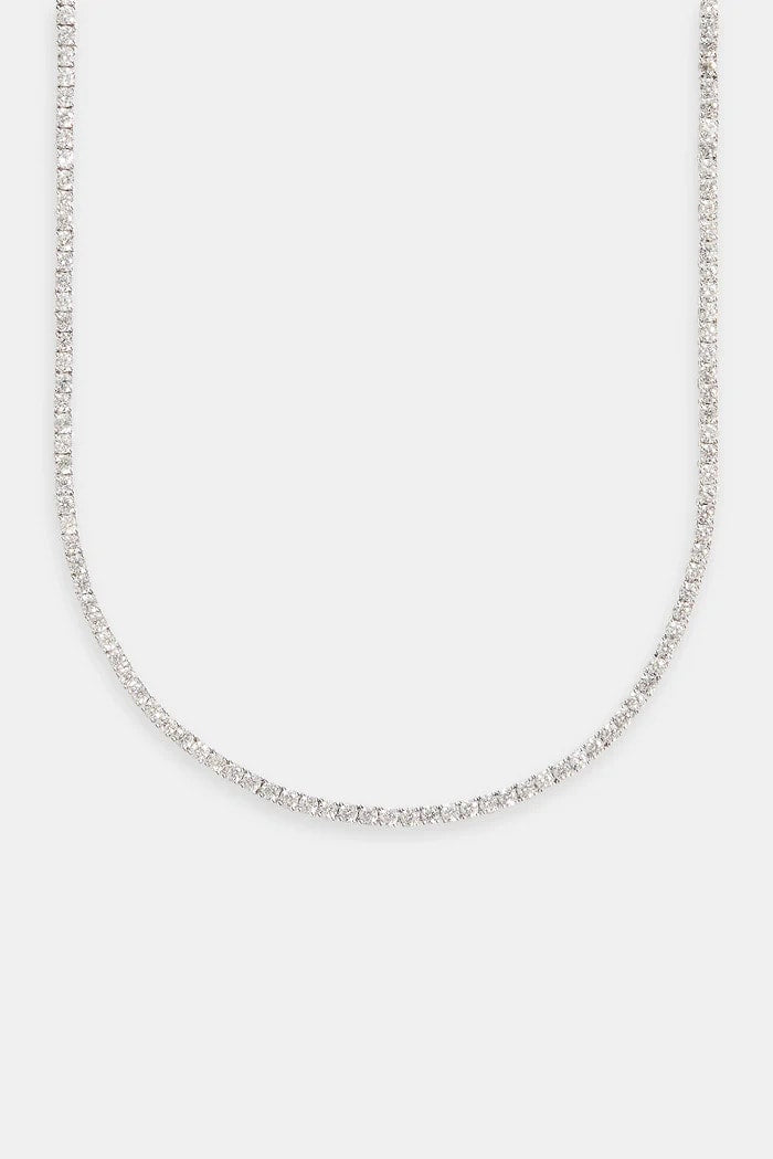 3mm White Gold Plated Tennis Chain - 20'' (50cm) 925 Silver