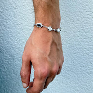 White Gold Plated Sapphire Iced Motifs Thin Bracelet