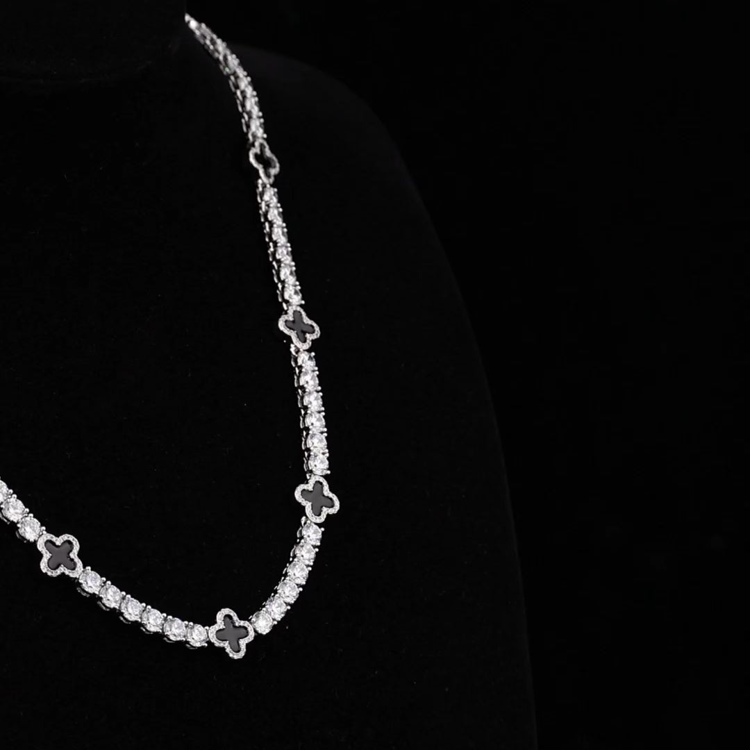 5mm Black Motif White Gold Plated Tennis Chain