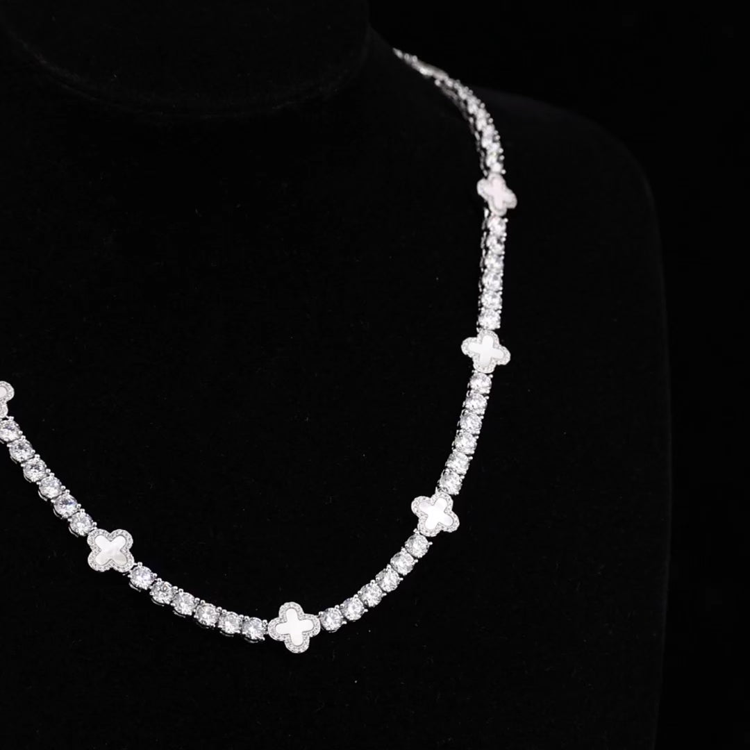 5mm White Motif White Gold Plated Tennis Chain