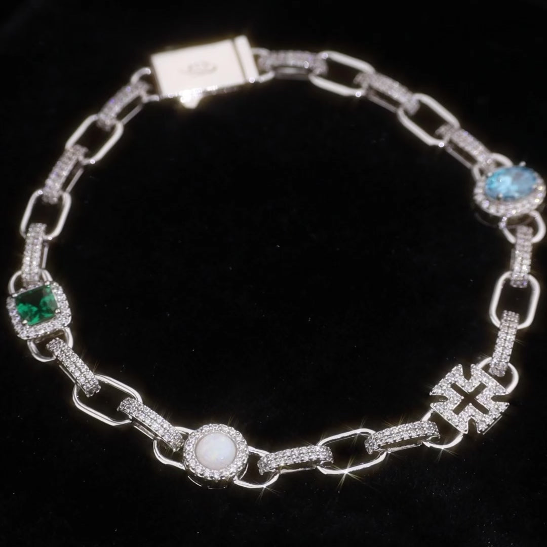 White Gold Plated Iced Motifs Bracelet