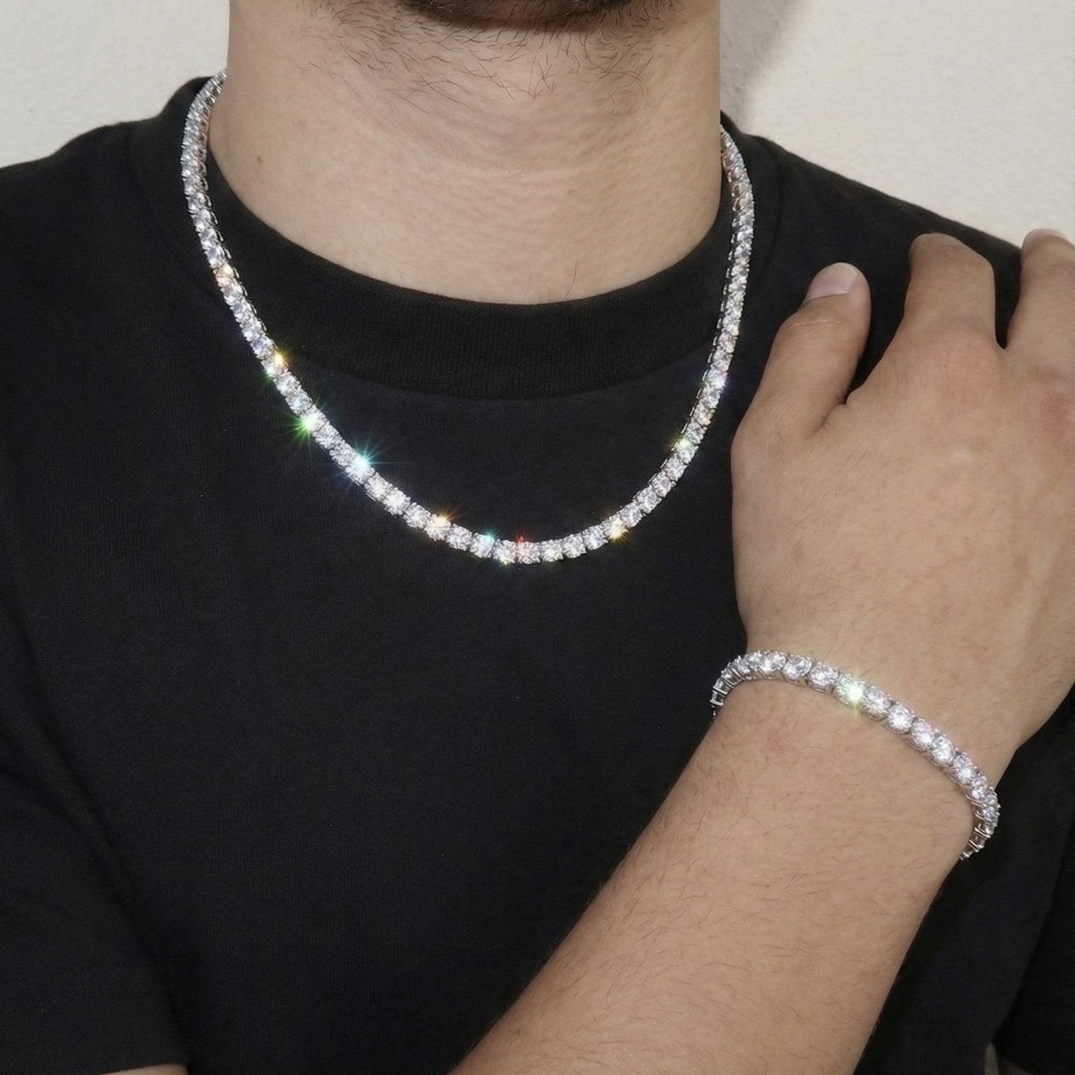 5mm White Gold Plated Tennis Set